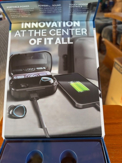 Brookstone Touch Power Two Earbuds & Built-In Power Bank New in Box