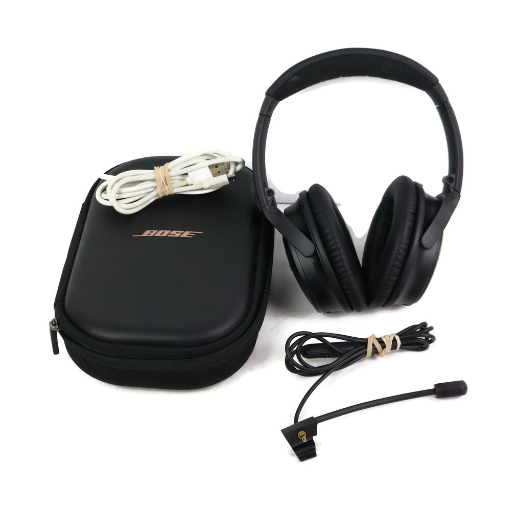 Bose Quiet Comfort 35 Bluetooth Headphones with Wired Mic attachment, USB, Case