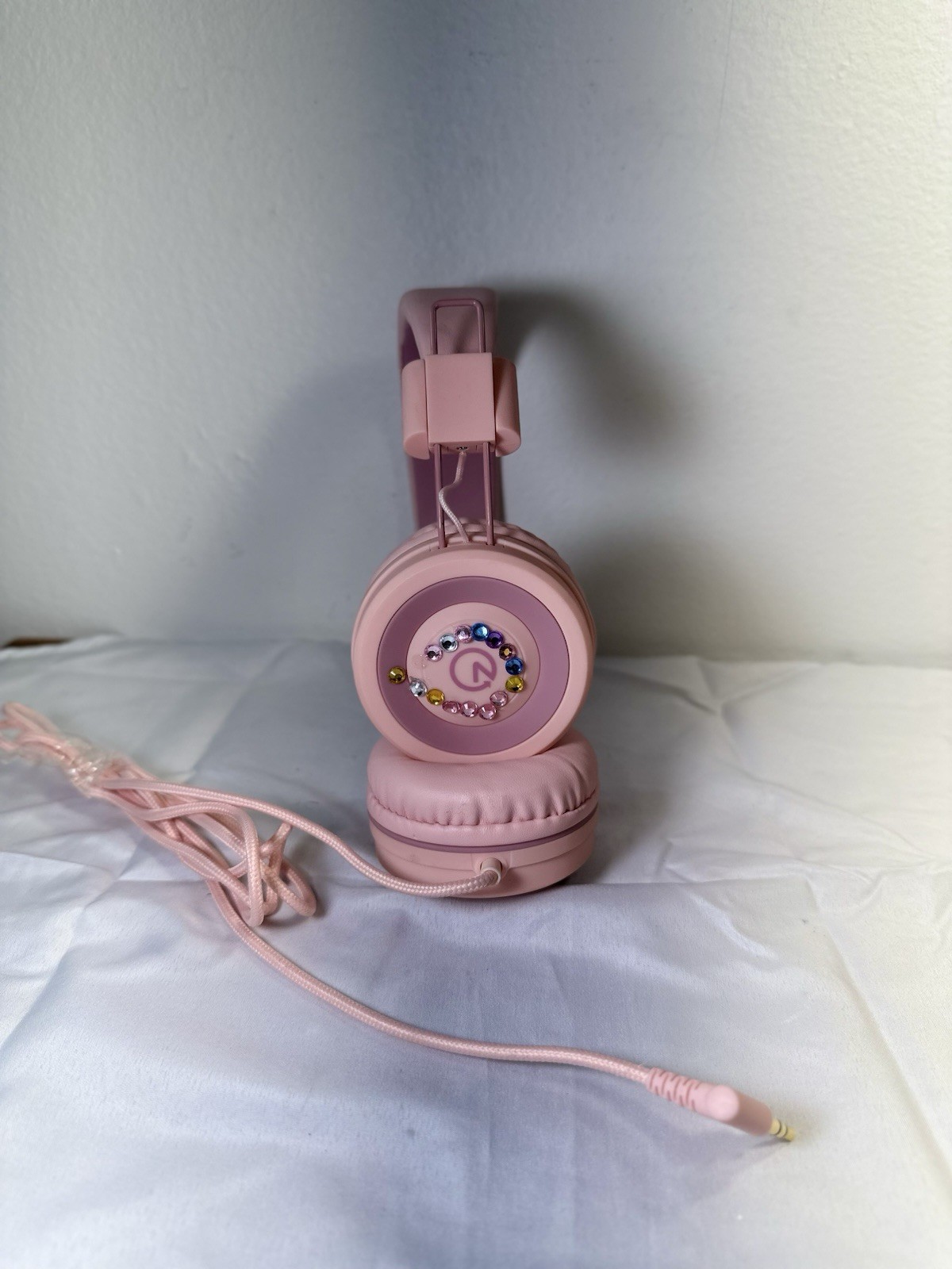 Pink Kids Wired Headphones Rhinestone Decor 3.5mm Audio Jack