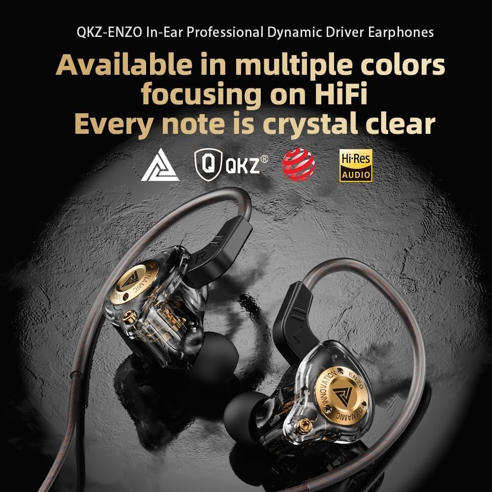 Wired Gaming Headphones IEM Earphones with 1DD，QKZ ENZO in Ear Monitor, Hifi Ear