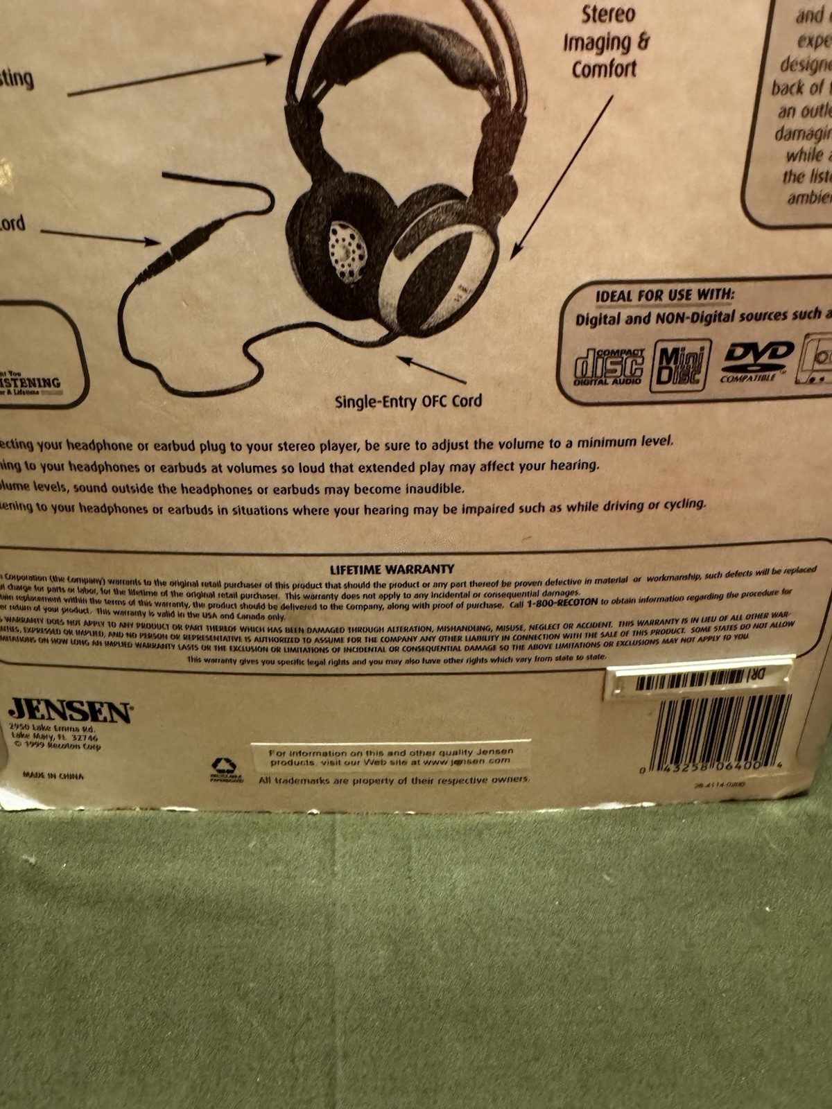 Jensen JF40 Wired Open Air Headphones 40mm Neodymium Volume Mute NOS Sealed