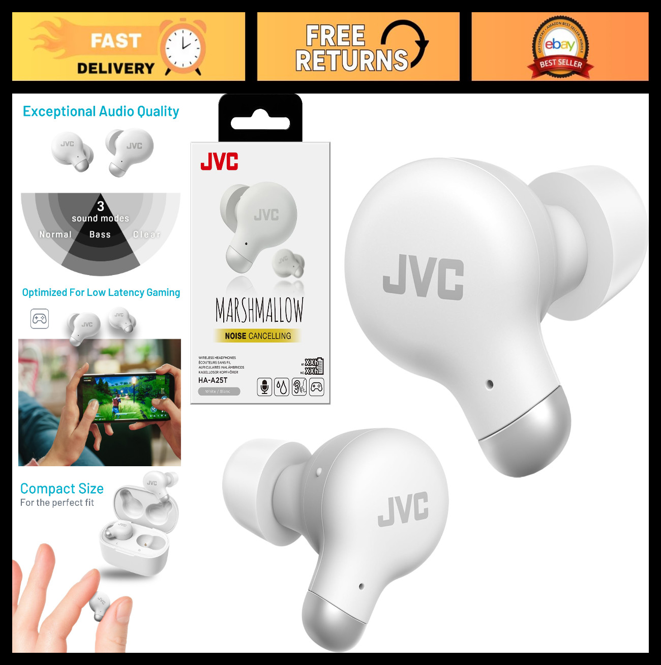 Active Noise Cancelling True Wireless Earbuds – Bluetooth 5.3, IPX4, 28H Playtim