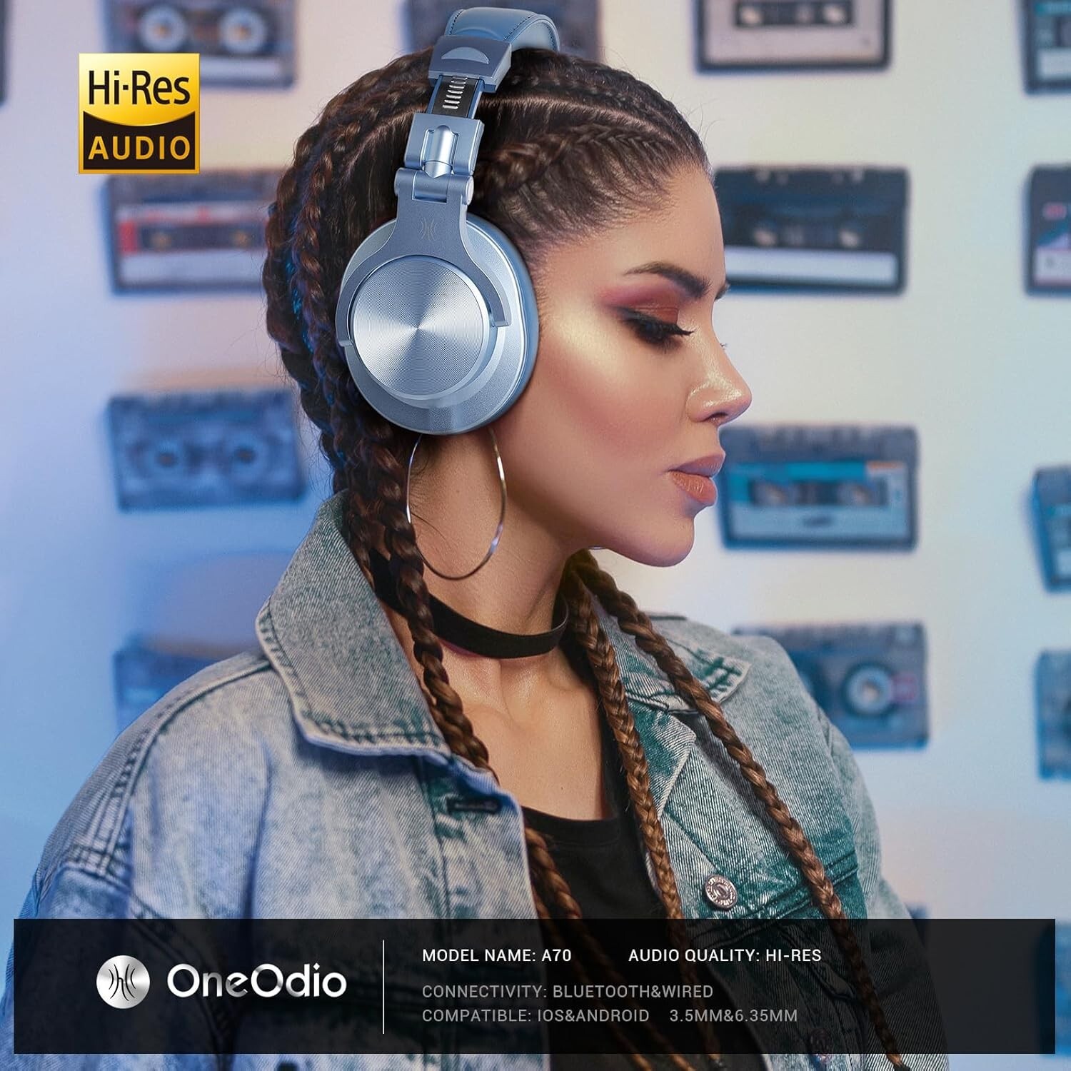 Genuine OneOdio A70 Bluetooth Over Ear Headphones Wireless/Wired 2in1 (Blue)