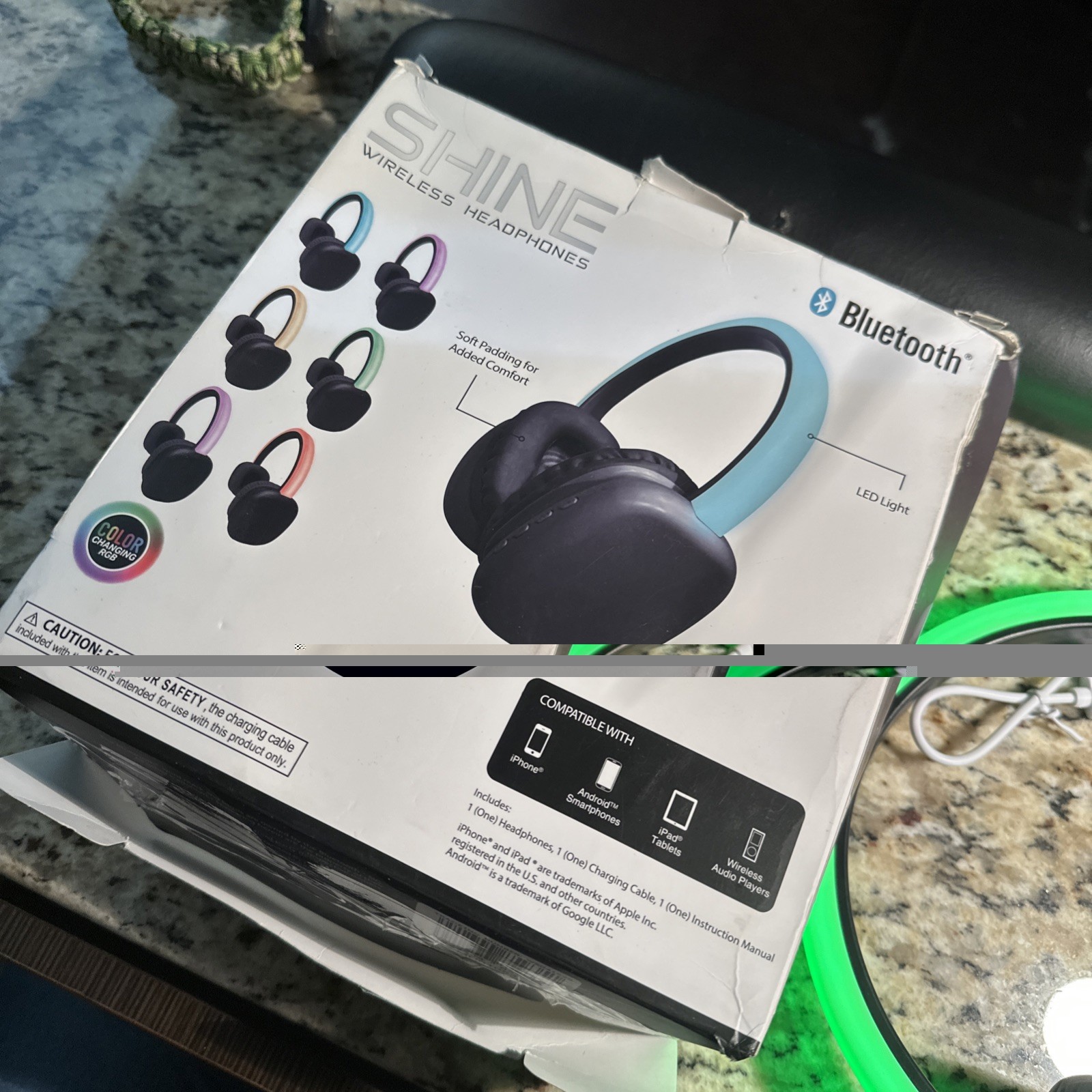 SHINE Wireless Bluetooth Headphones Black LED Light Color Changing RGB Over-Ear