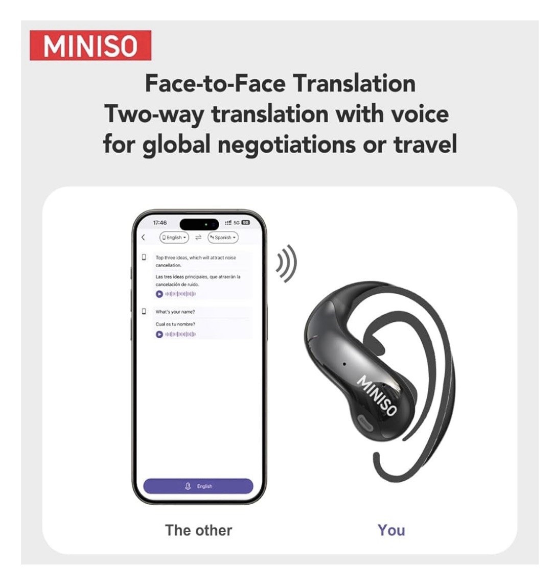 MINISO MS188 Wireless Earbud High Def Voice Open Ear AI 150 Language Translation