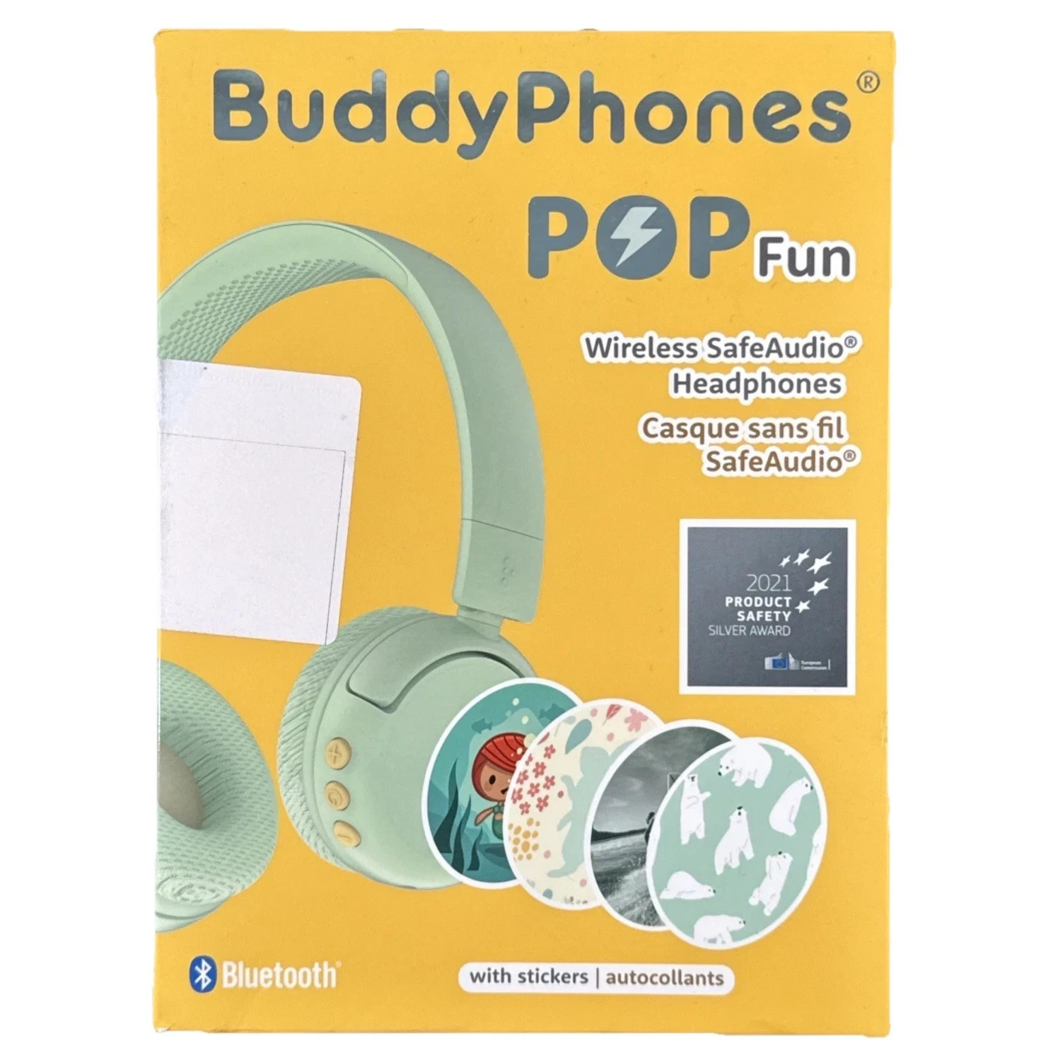 NEW BuddyPhones POP Fun Bluetooth Wireless Kids Headphones w/ Microphone Green