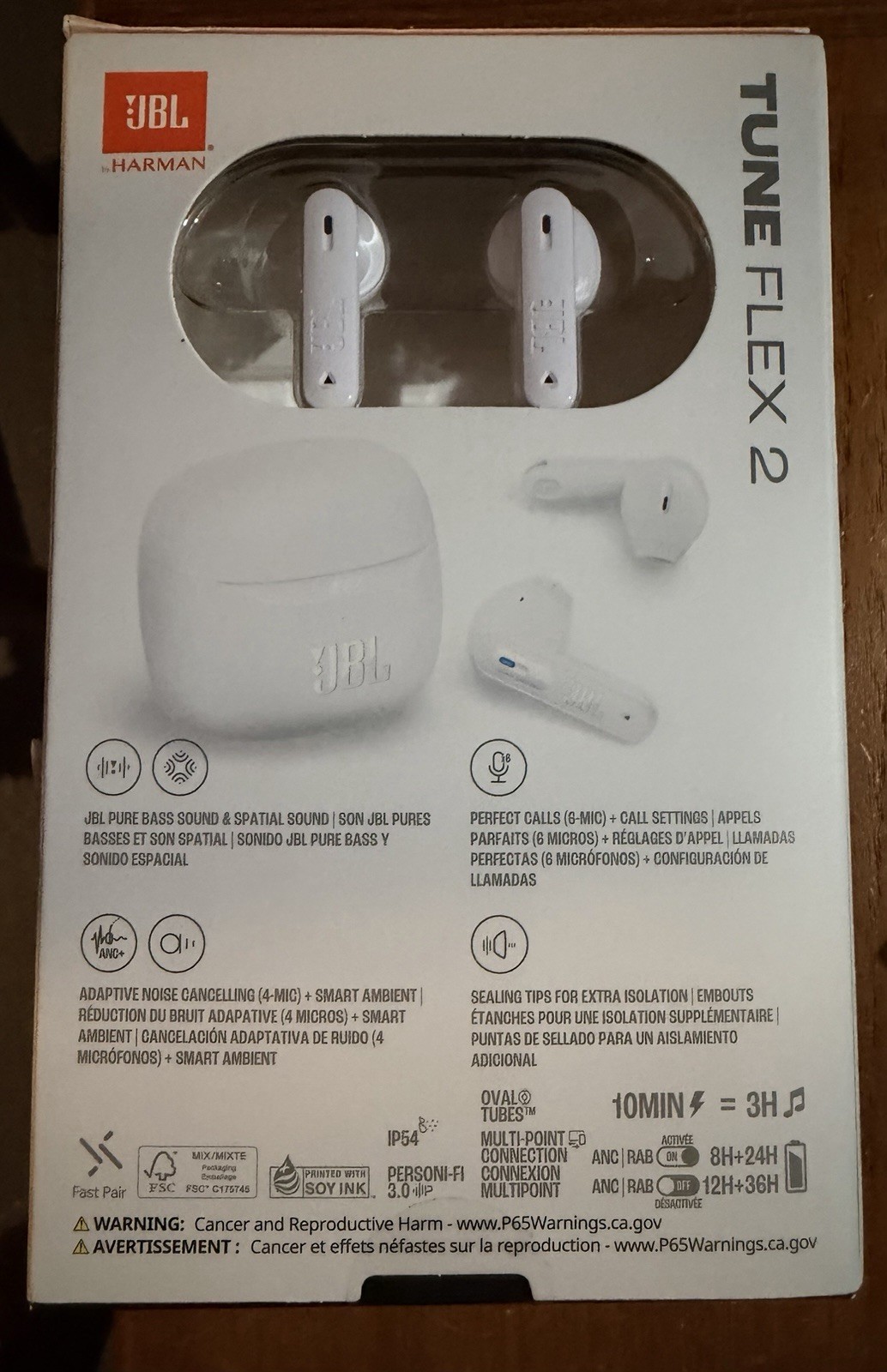 JBL TUNE FLEX 2 PERFECT FIT ADAPTIVE NOISE CANCELLING WIRELESS EARBUDS White