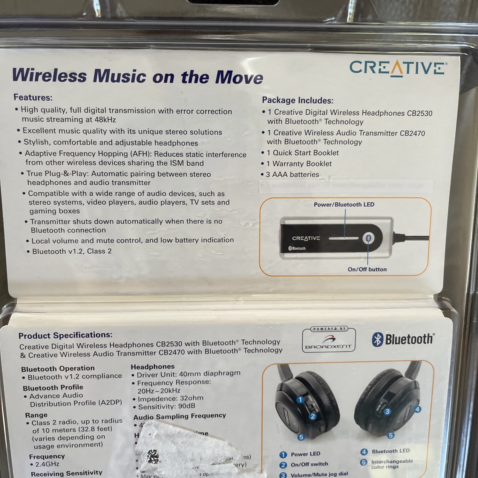Creative Digital Wireless Headphones with Bluetooth CB2530 New In Package Sealed