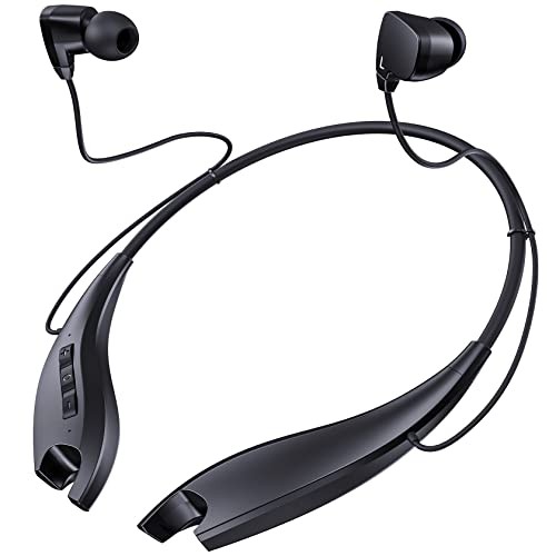 Neckband Bluetooth Headphones, Around The Neck Headphones 24H+ Playtime, Black