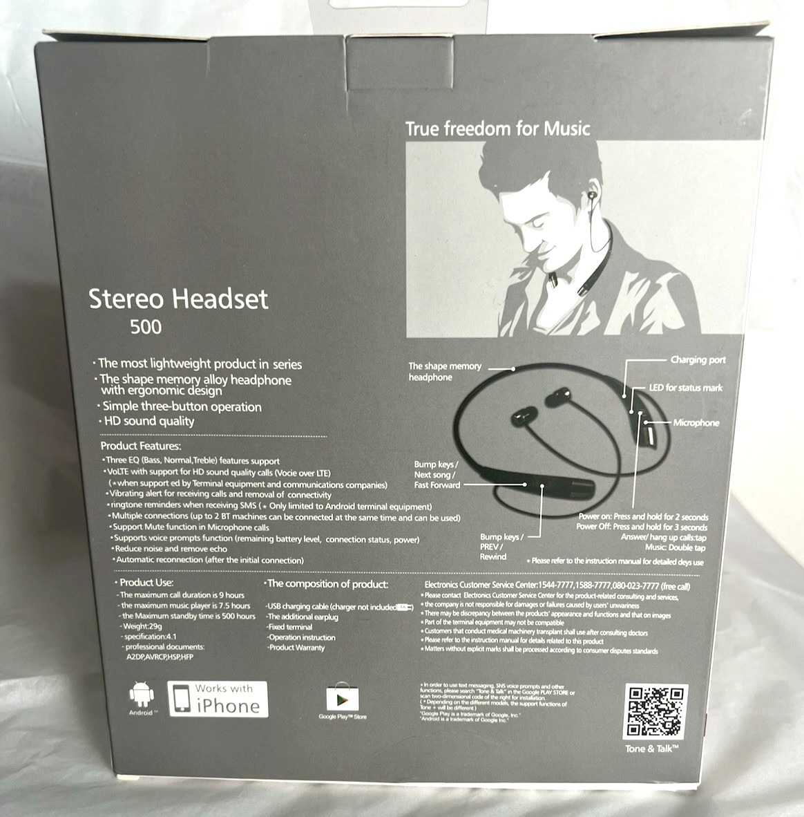 Stereo Headset True Freedom For Music VoLTE HD Voice 500 & Talk NIB Black