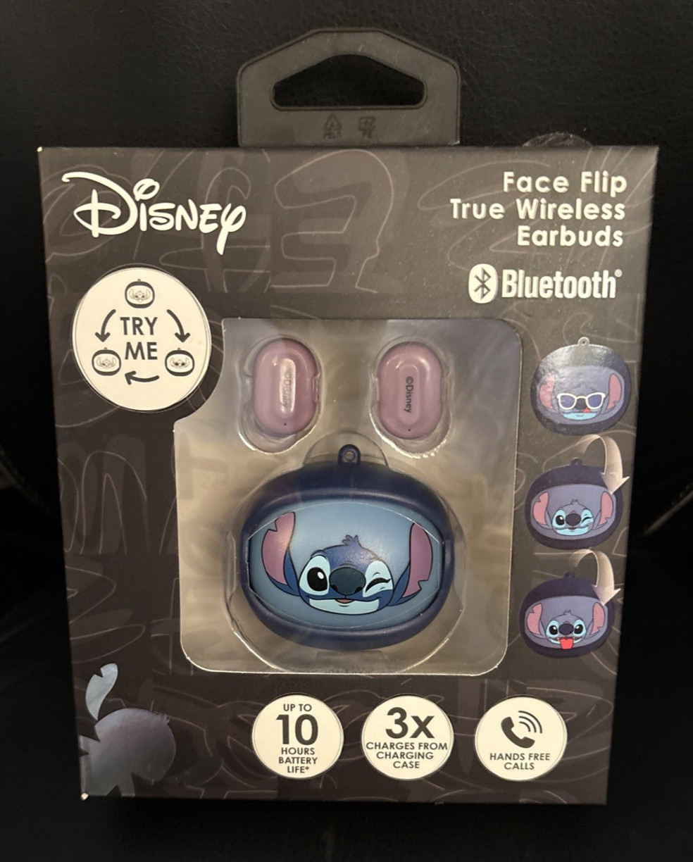 Disney STITCH Face Flip True Wireless Earbuds, up to 10 hours of battery life