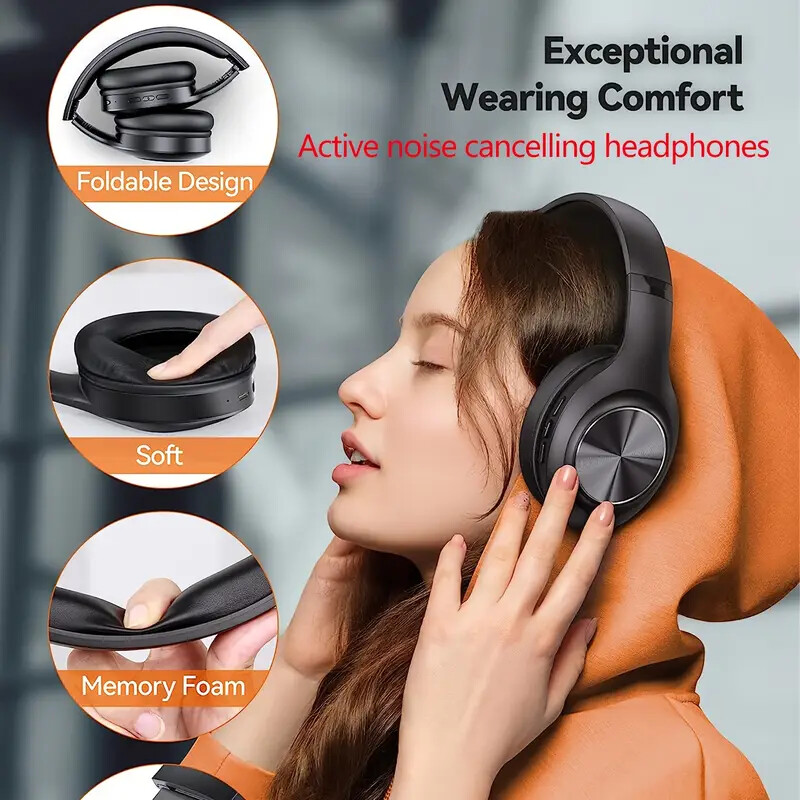 Wireless Headphone Active Noise Canceling Over-Ear Headset With Mic 65H Playtime