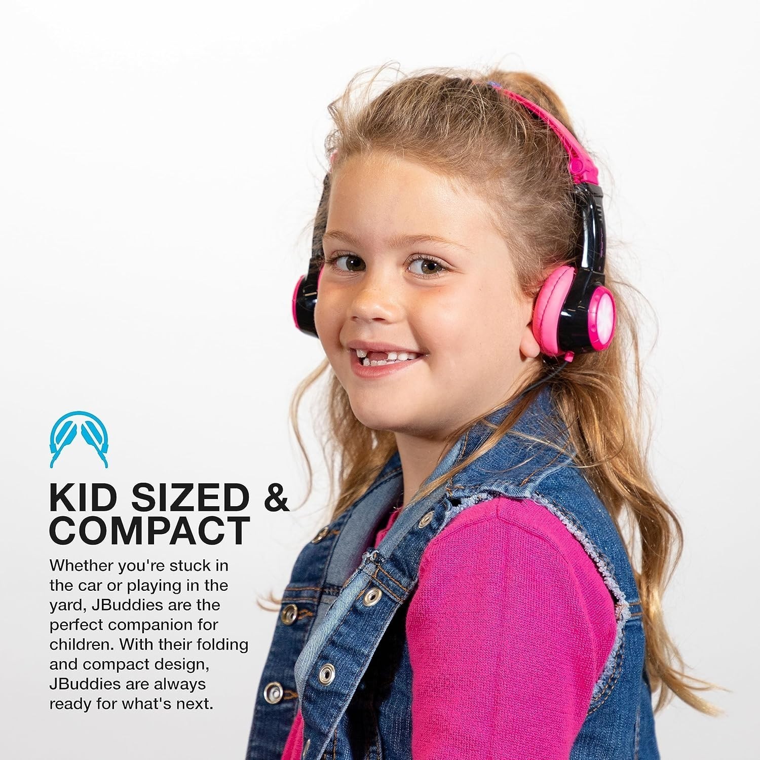 JLab JBuddies Kids headphones with volume limit, black, foldable (Black/Pink)