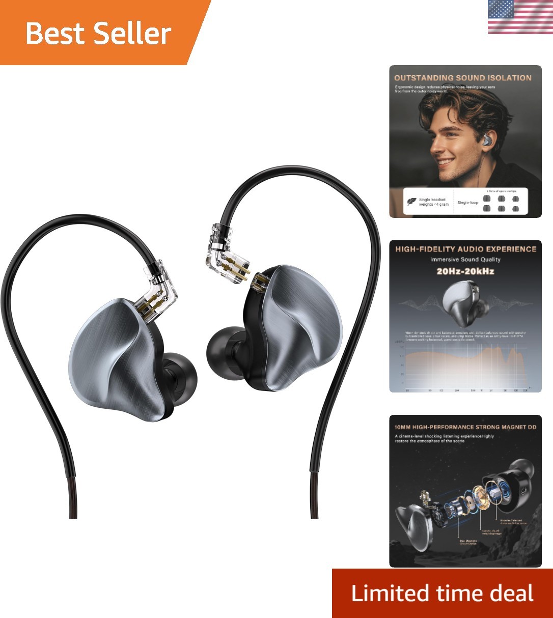 Professional Noise-Isolating Earbuds with Detachable Cable – Perfect for DJs