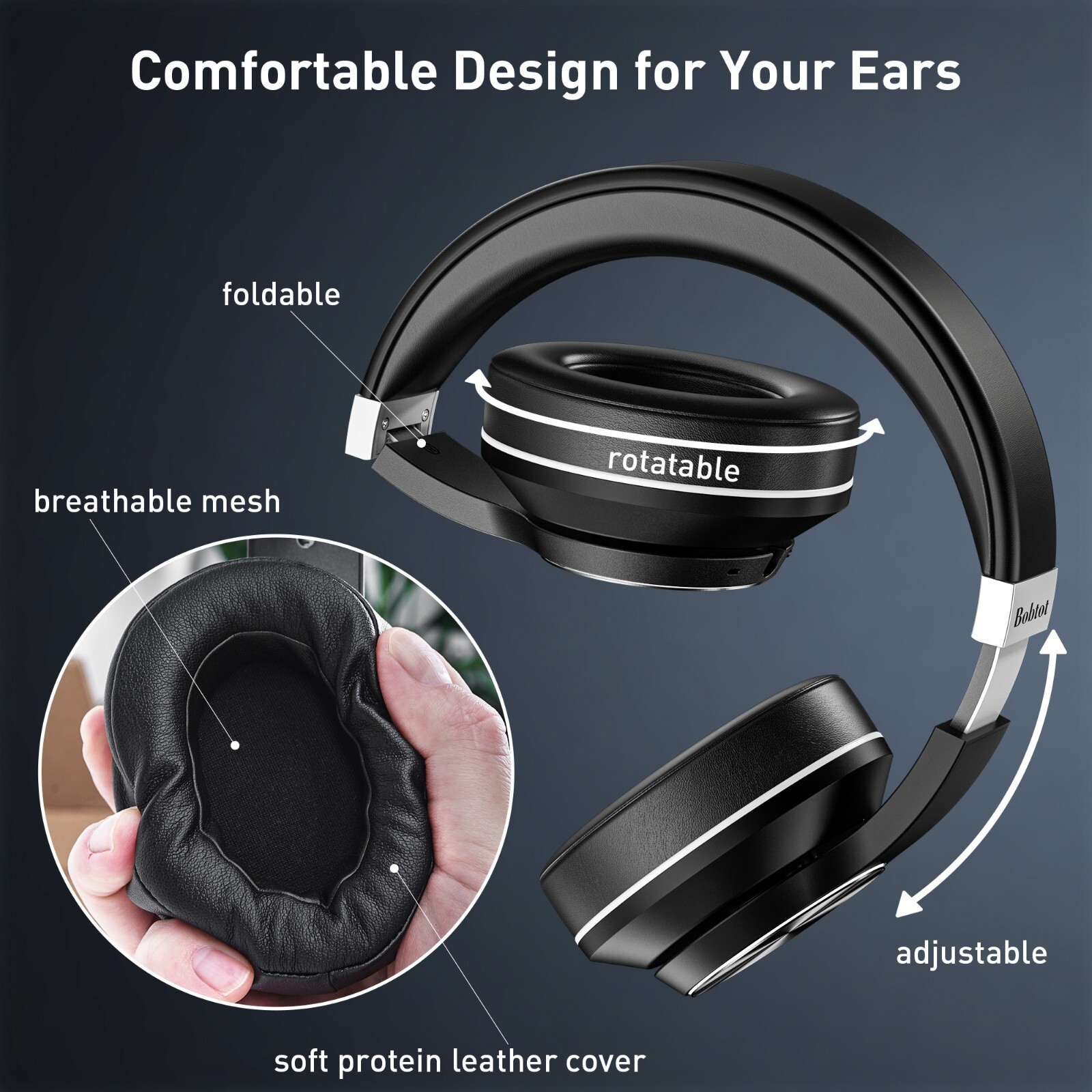 Overear Headphones Wireless Foldable Bluetooth Headsets Built-in Mic Stereo