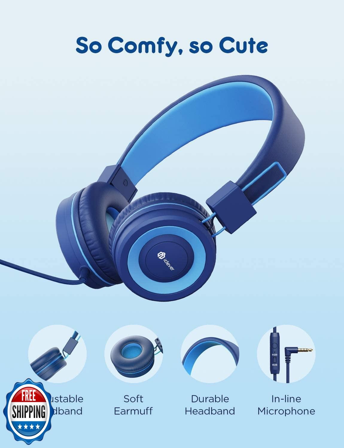 iClever [2 Pack] Kids Headphones with Microphone for Online Schooling – Safe