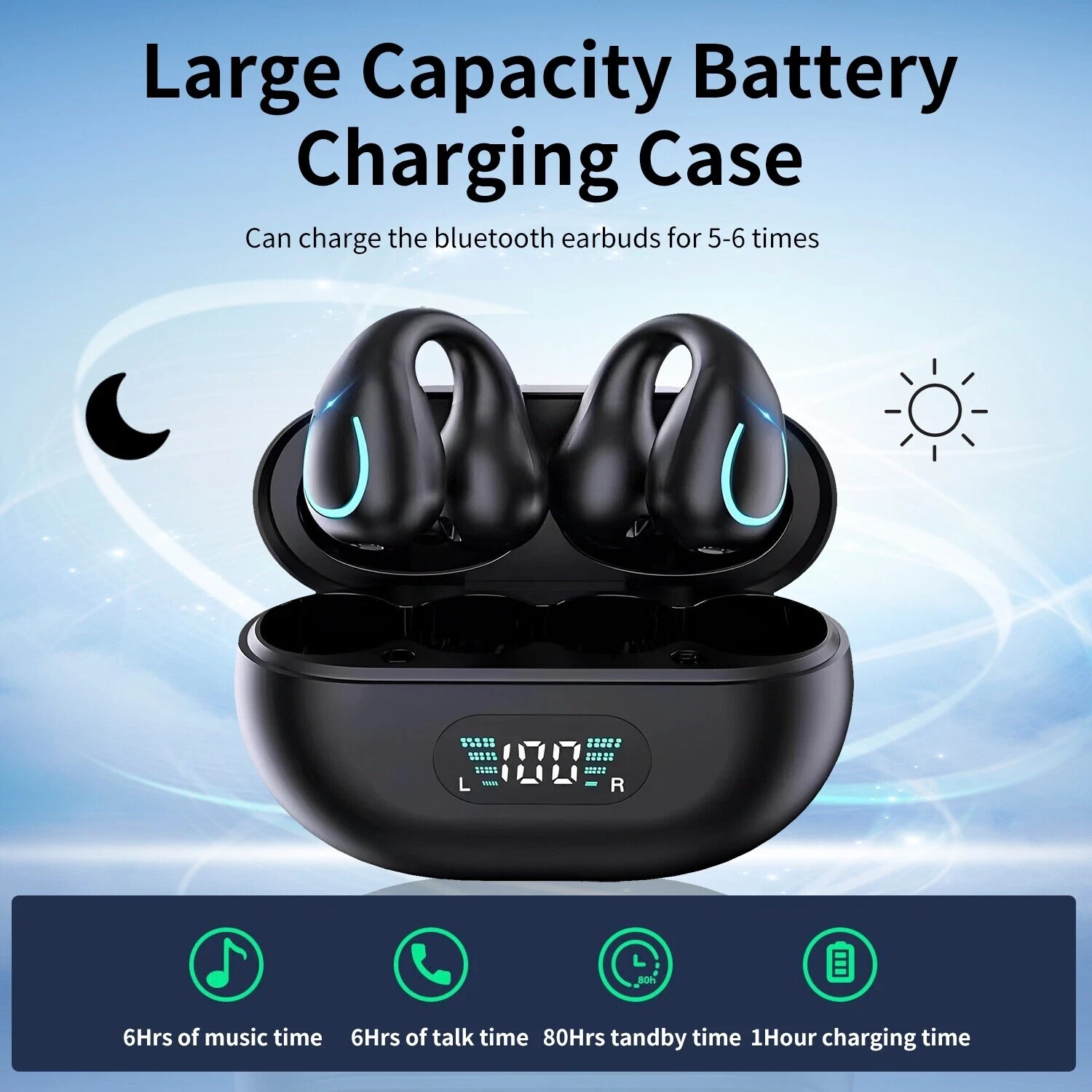 YYK-Q71 Wireless Earphones Bluetooth 5.3, Clip on Bone Conduction, IPX7, Black