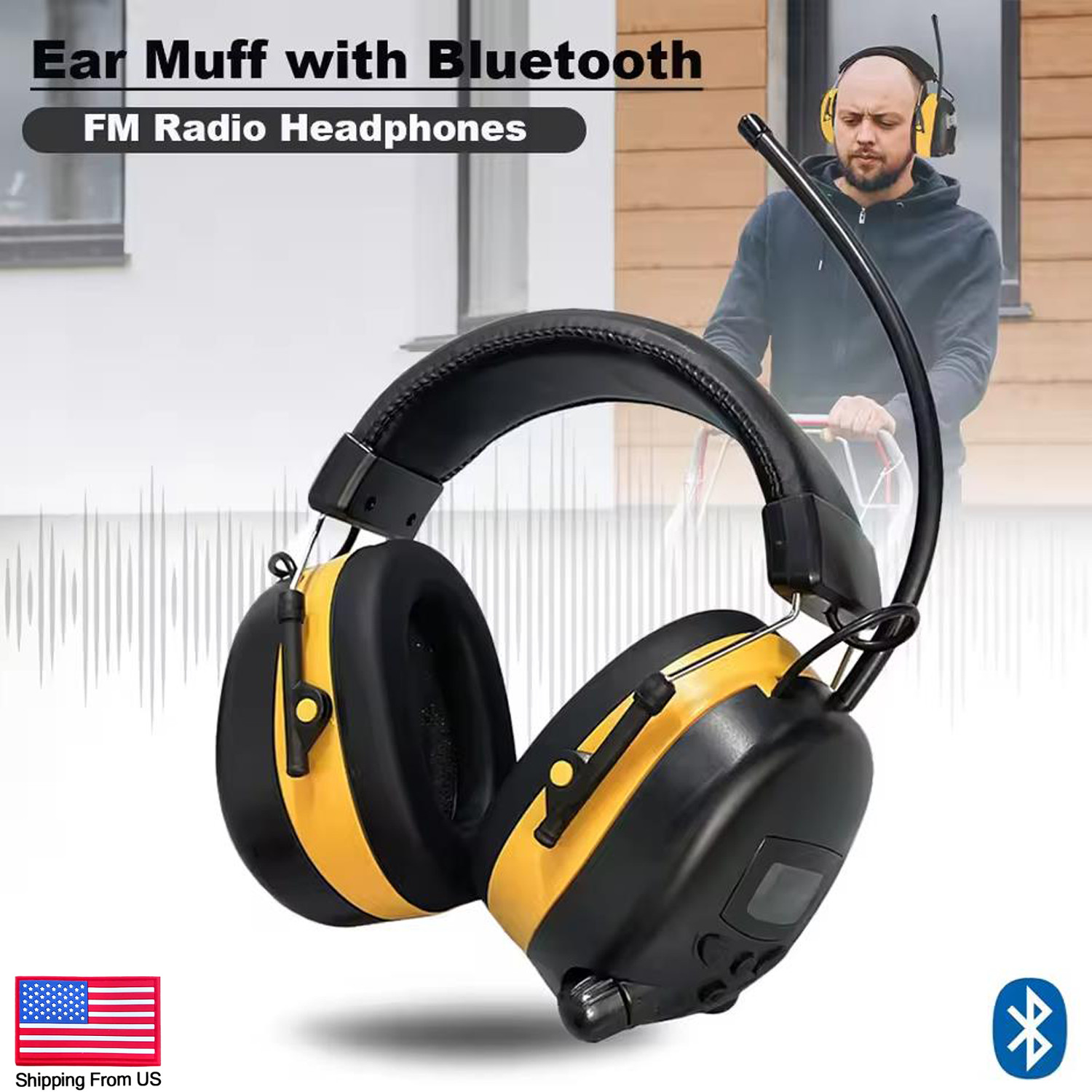 Wireless Bluetooth Headphones FM Radio Headphone Ear Earmuffs for Mowing Work