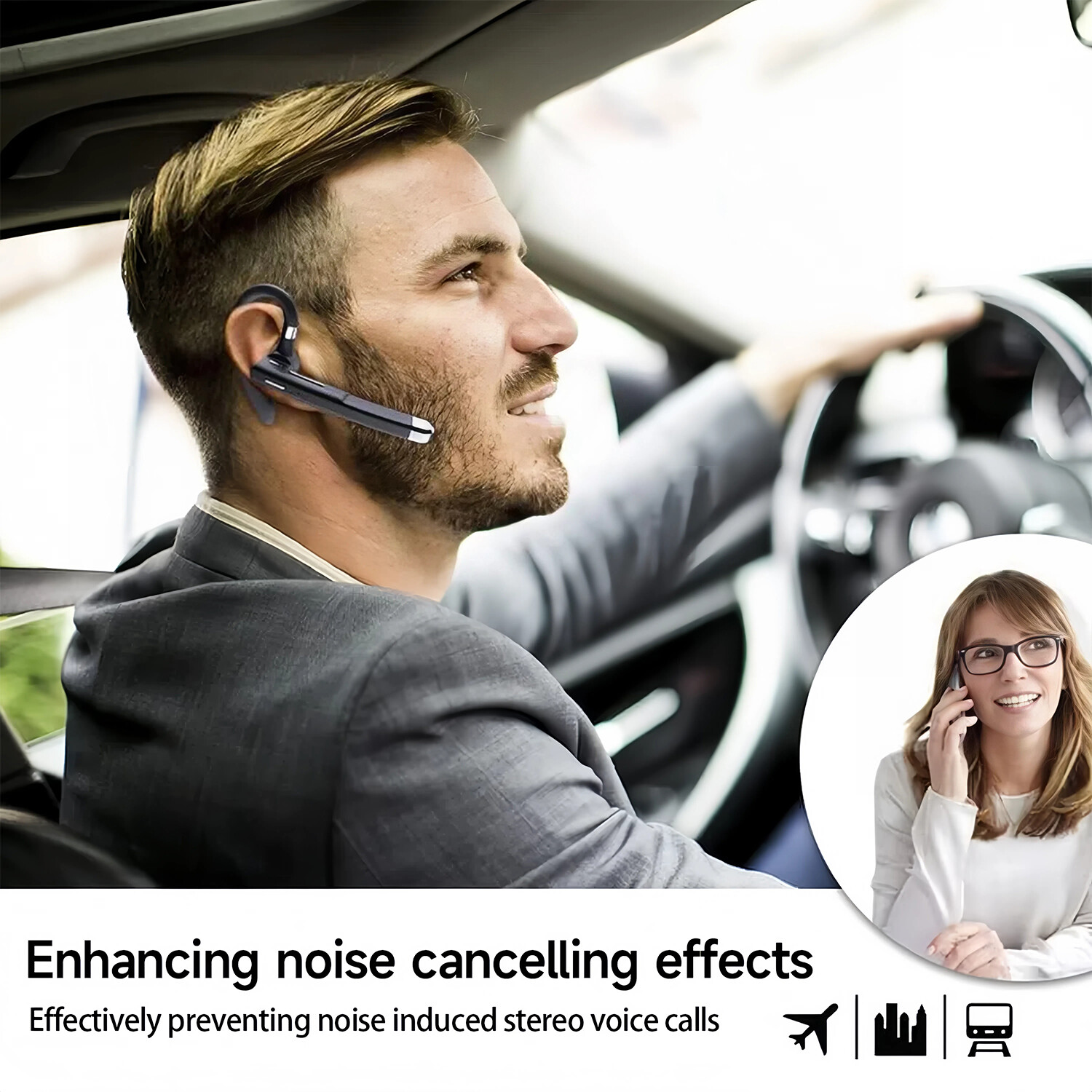 Trucker Wireless Headset Bluetooth 5.1 Earpiece Dual Mic Earbud Noise Cancelling
