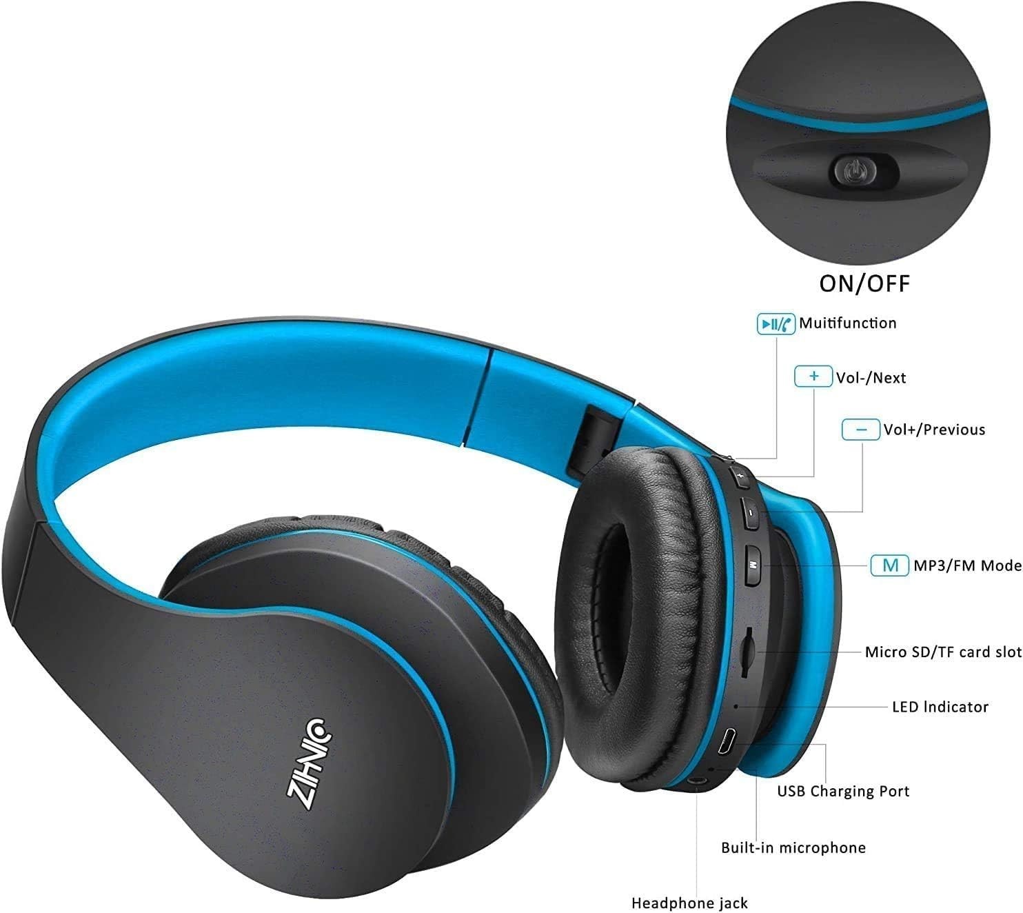 Bluetooth Headphones Over-Ear Foldable Wireless Wired Stereo Soft Earmuffs Light
