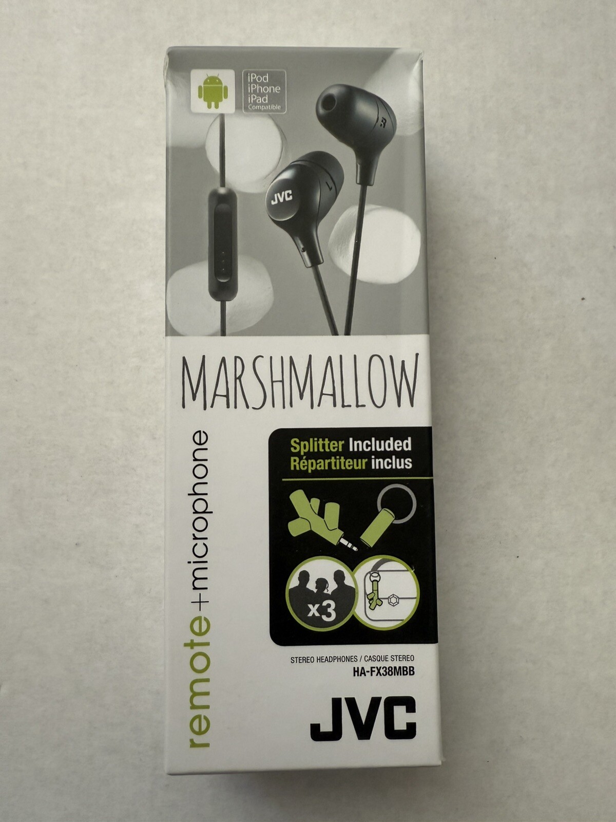 JVC Marshmallow HAFX38MBB Earbuds Earphones Microphone In-line Remote Black New