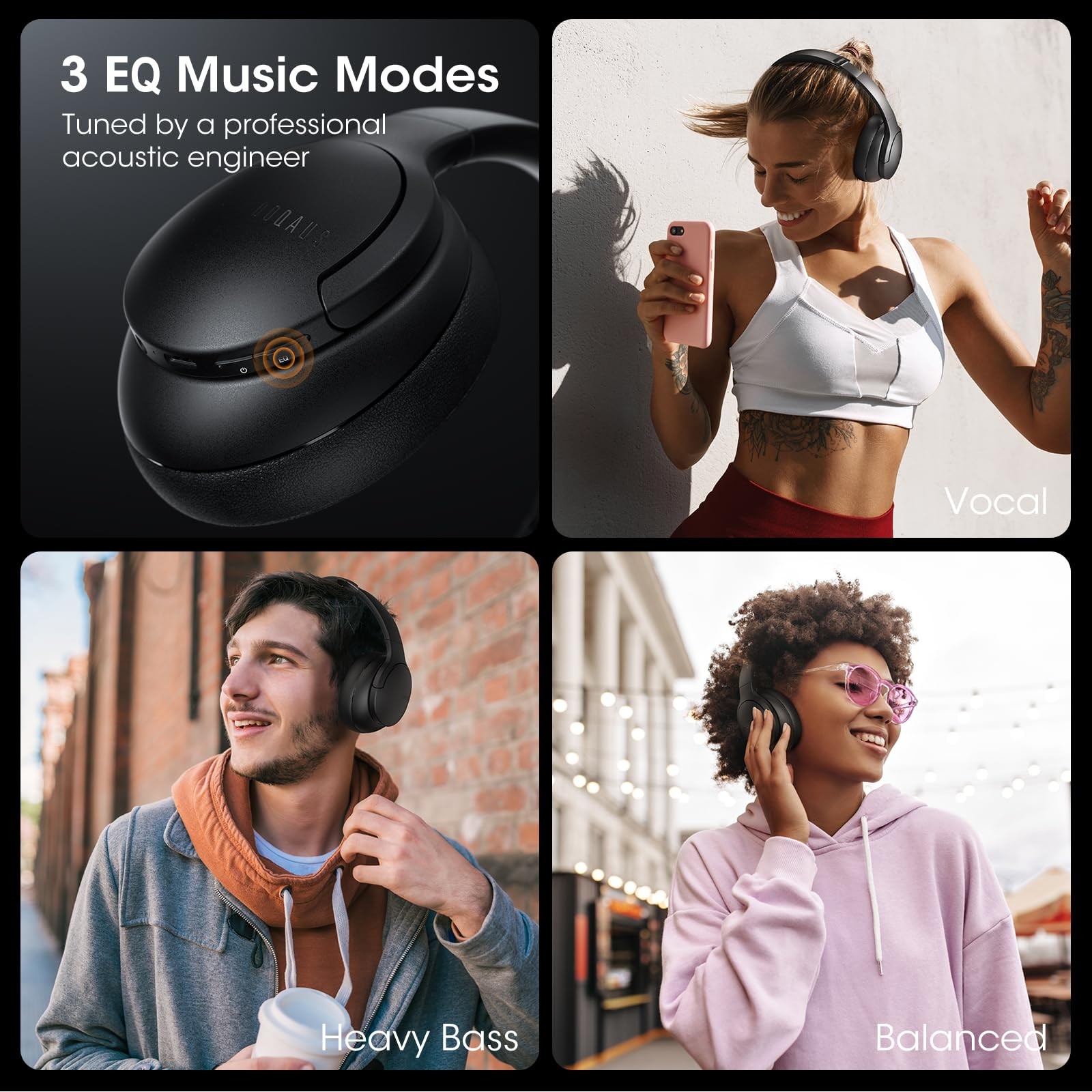 DOQAUS LIFE 4 Bluetooth Headphones Over Ear 90 Hours Playtime Premium Sound