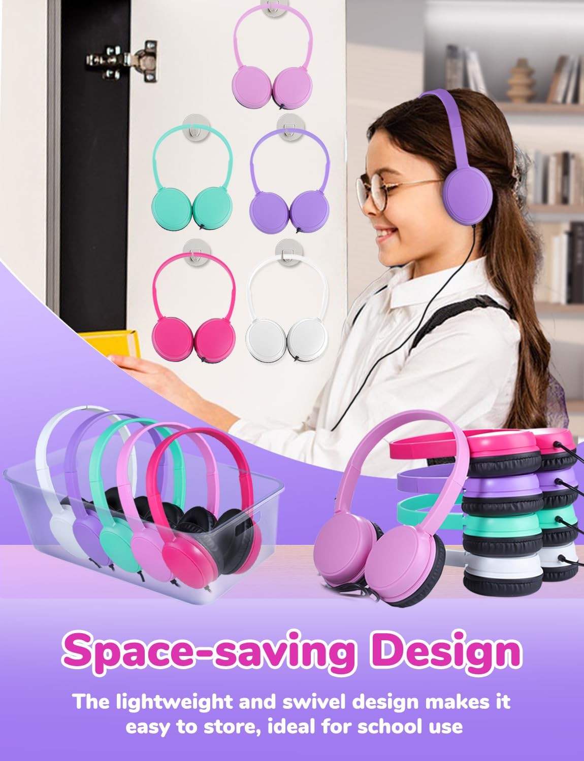 10 Pack Classroom Headphones for School Students, Durable On Ear Comfy Wired …