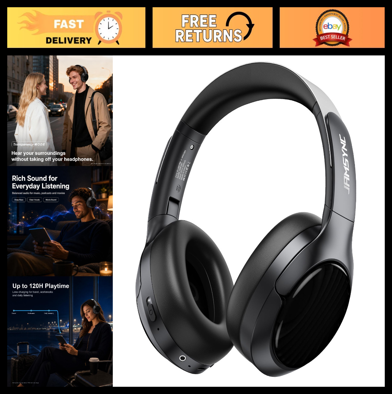 Wireless Noise Cancelling Headphones, 120H Playtime, Bluetooth 6.0, Over Ear, So