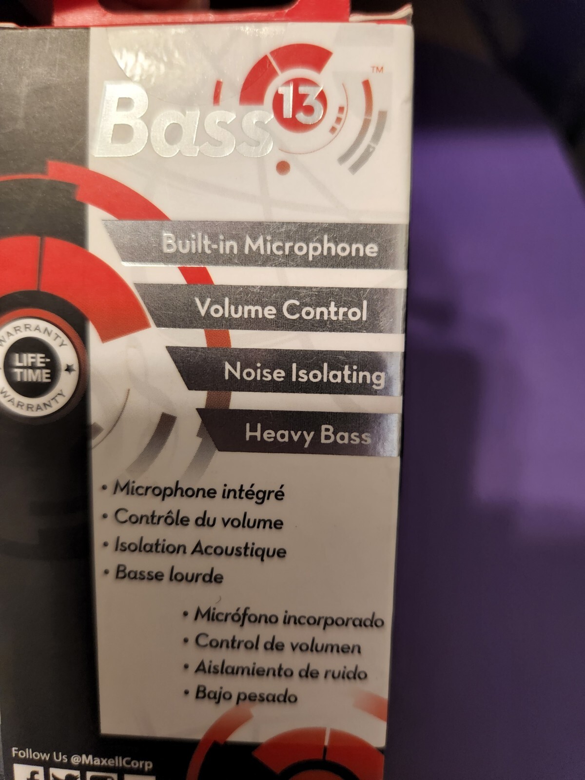 Maxell 199600 Bass 13 Metallic In Ear Earbuds Mic/Vol Control Brand New Sealed