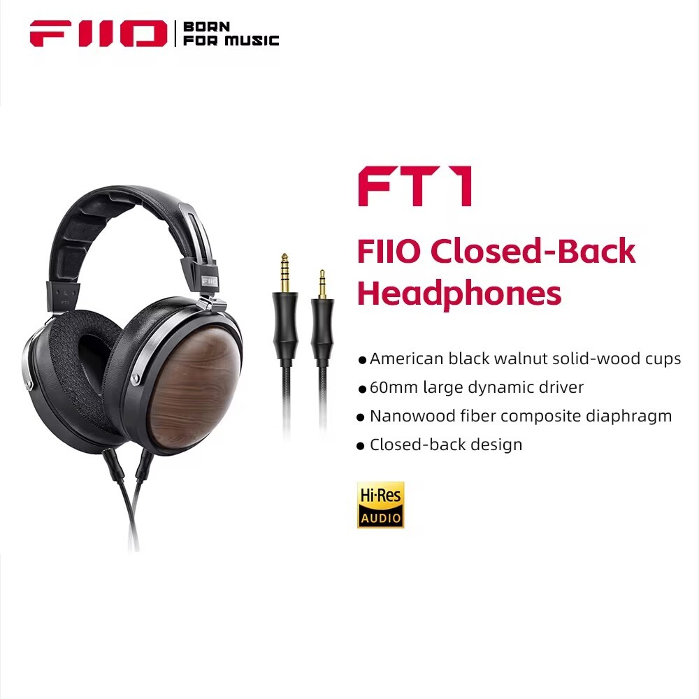 FiiO FT1 Closed-Back Over-Ear Nanowood Fiber Composite Diaphragm Wired Hi-Fi