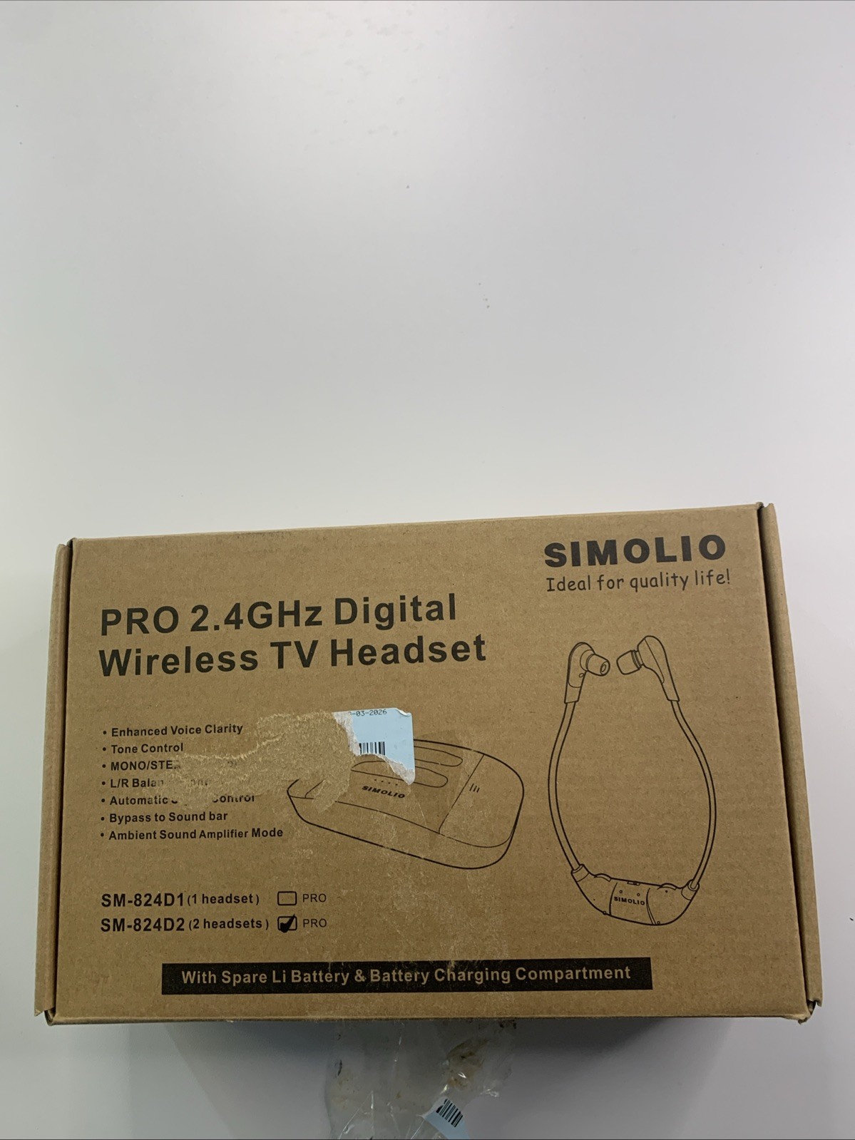 SIMOLIO SM-824D2 Dual Digital Wireless TV Headset Hearing Assistance