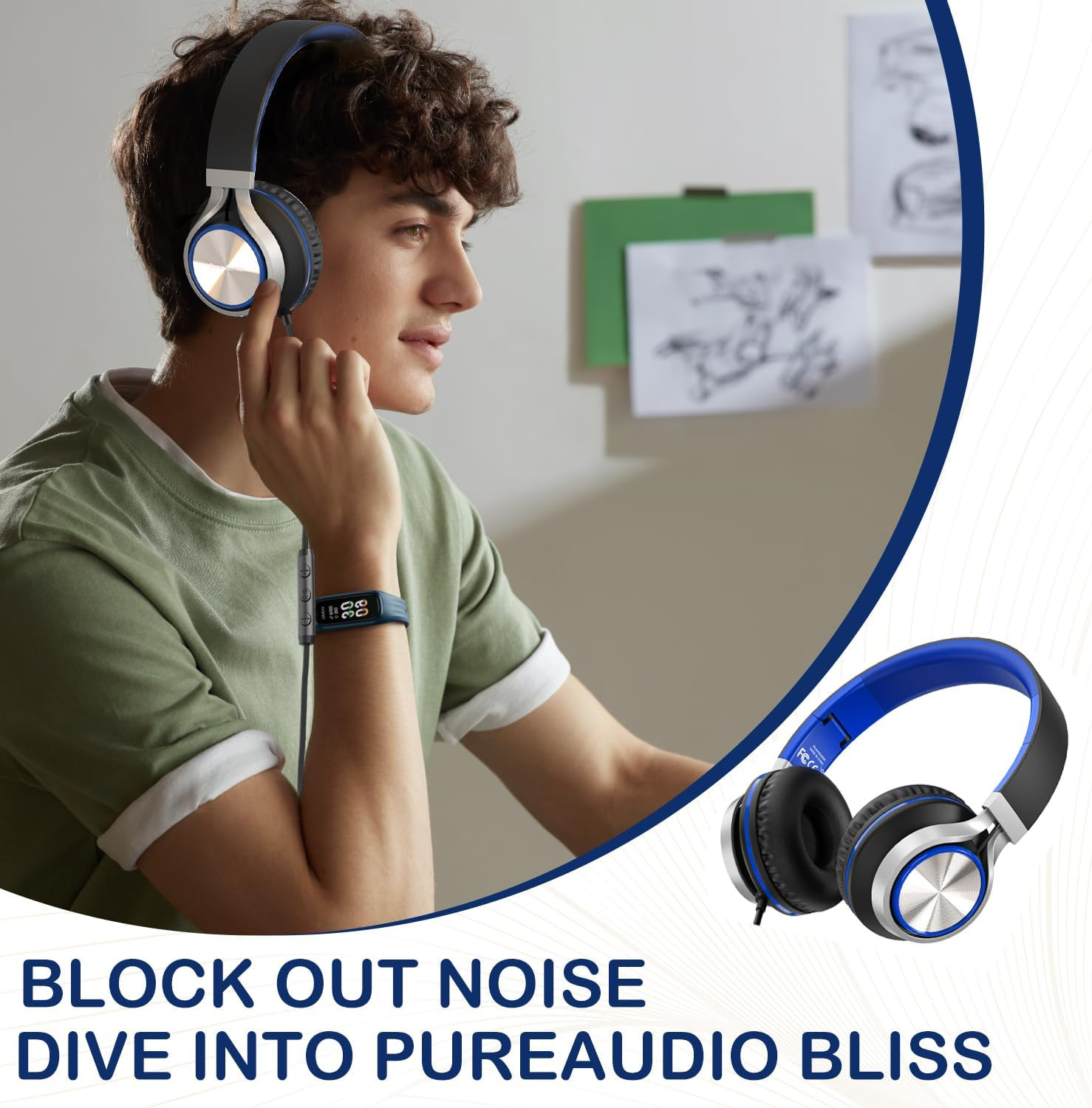 Upgraded USB Type C Wired Headphones, Foldable Over-Ear Headphones with Mic and