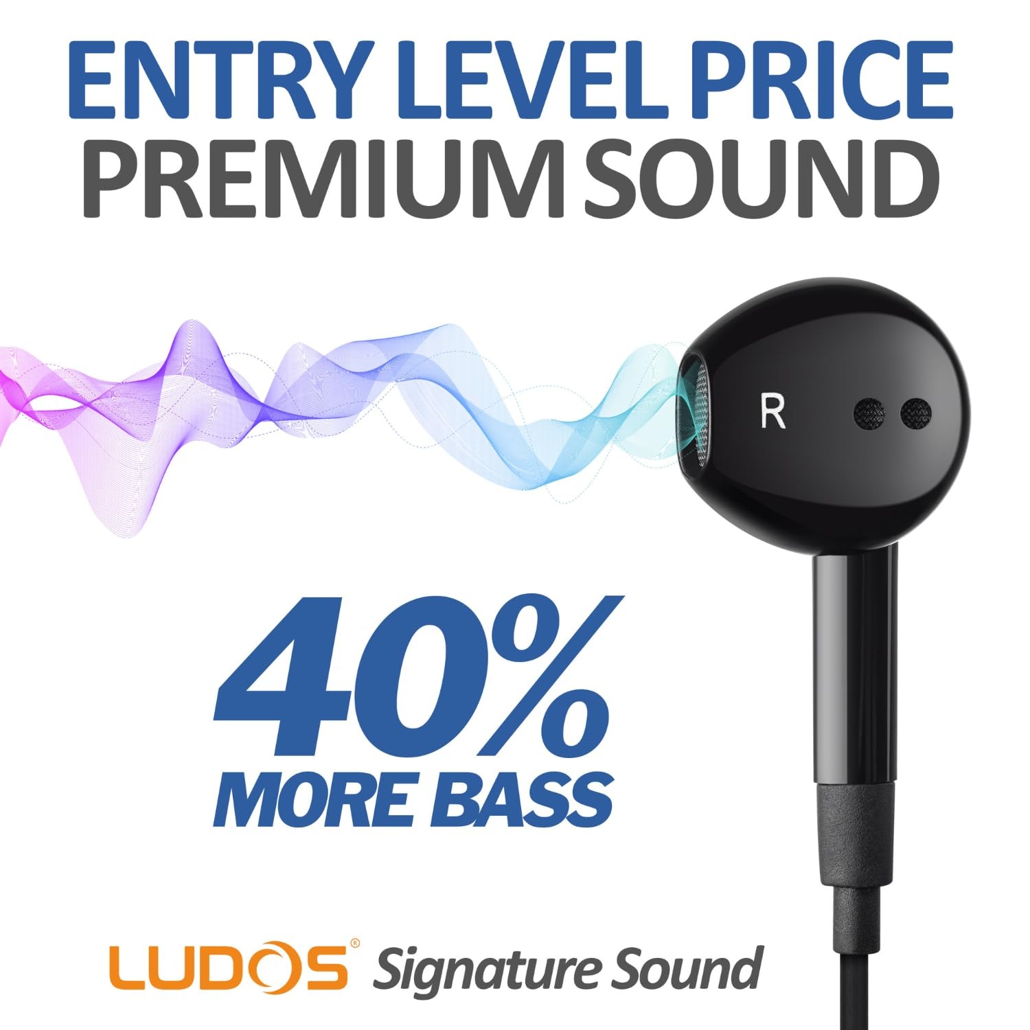 LUDOS FEROX Wired Earbuds in-Ear Headphones, 5 Year Warranty, 1 Pack, Black