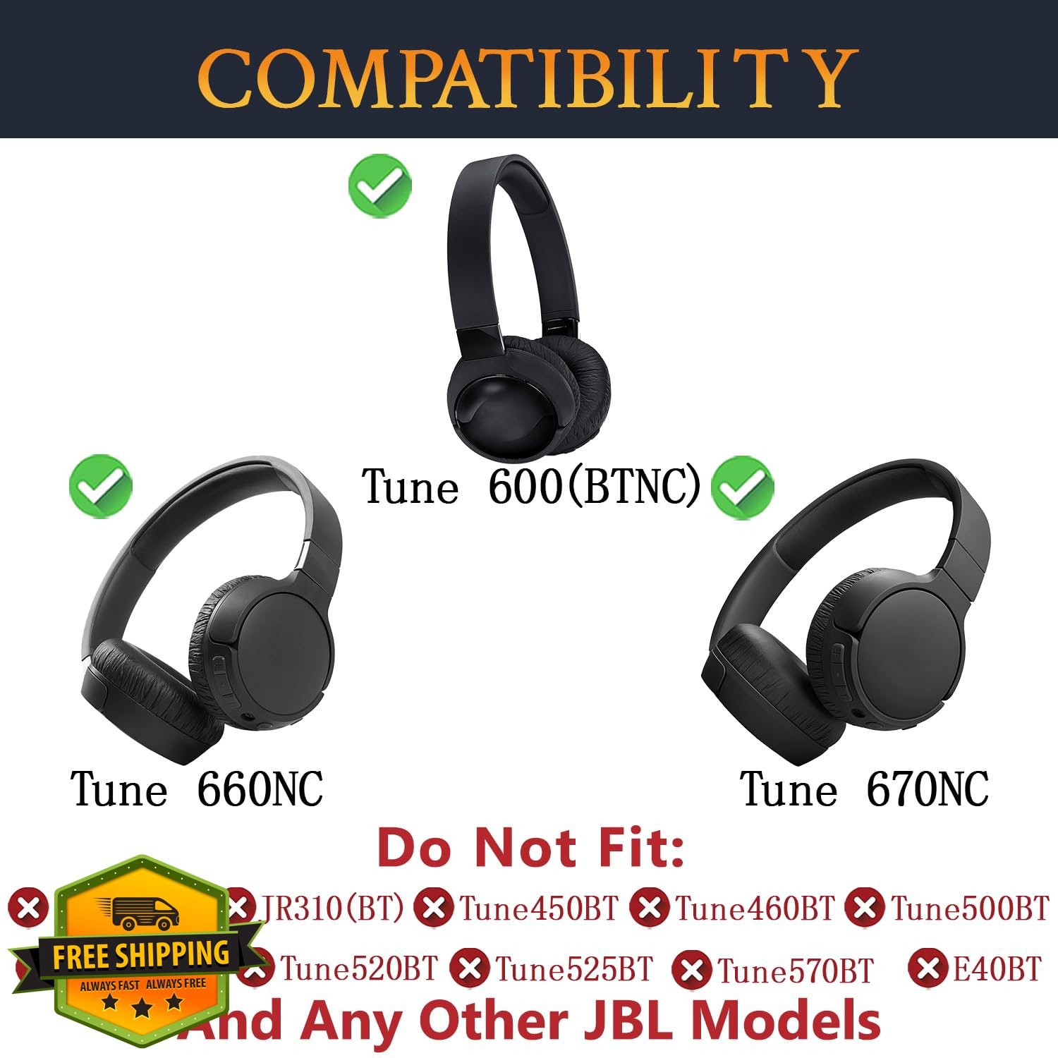 SOULWIT Black Earpads for JBL Tune 600/660/670 Headphones Soft Protein Leather