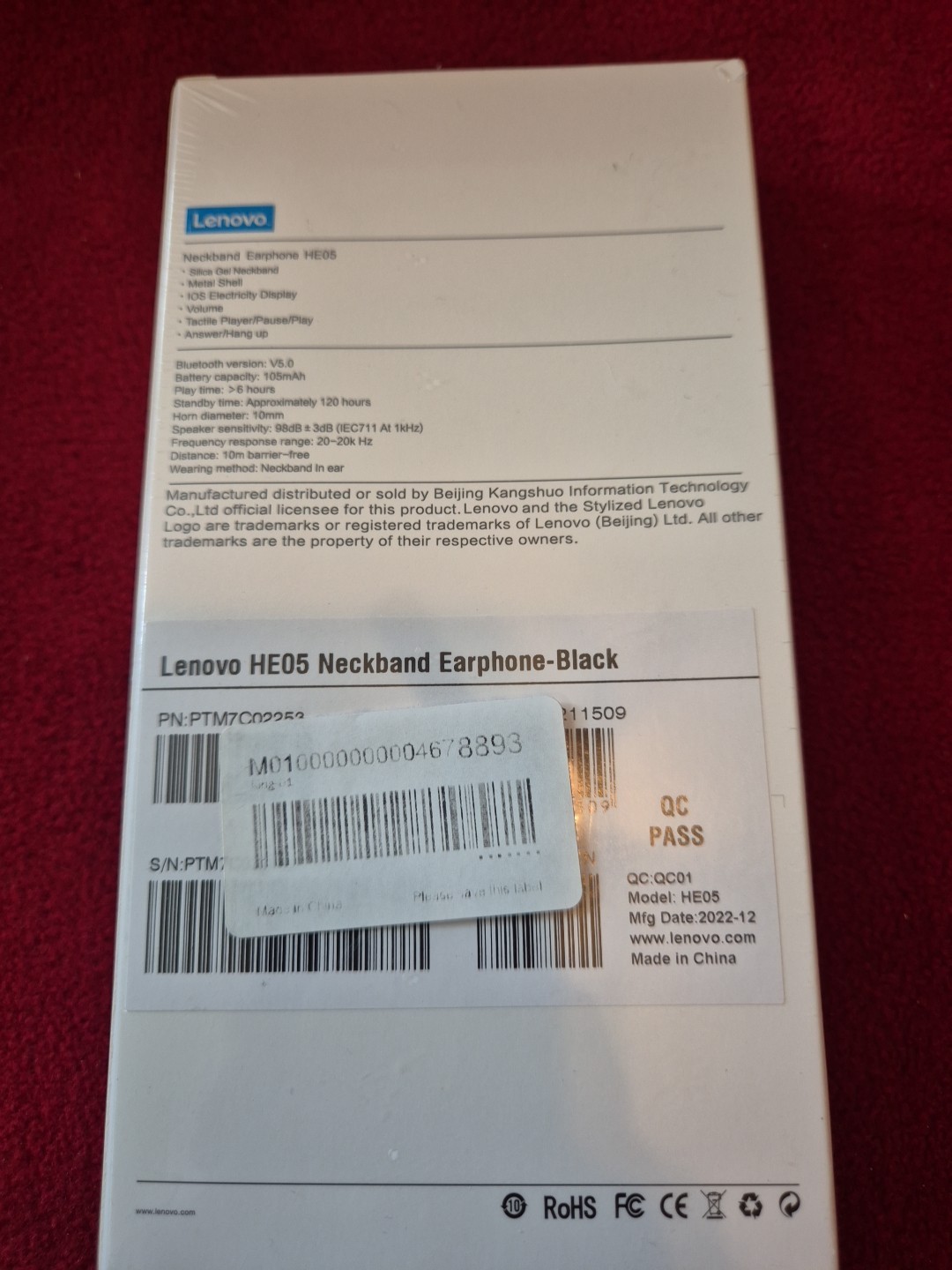 Lenovo Neckband Earphones HE05 New In Box Sealed