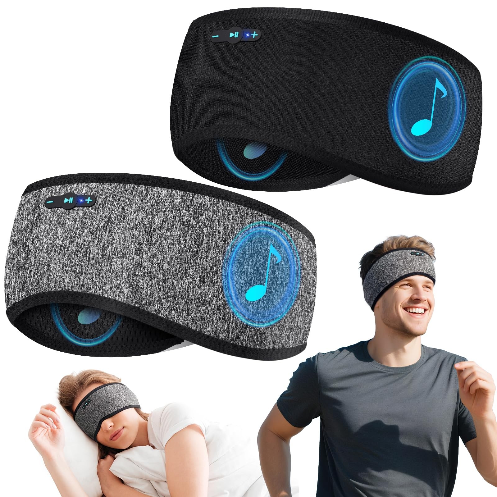 2 Pack Sleep Headphones Bluetooth 6.0 Headband 20Hr Sports Wireless Earphone