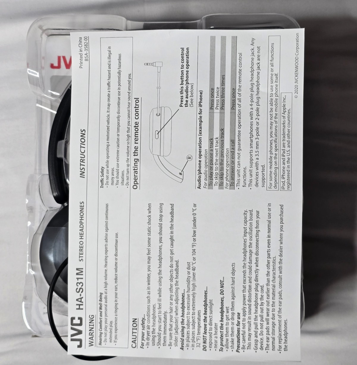 JVC Wired Over-Ear Headphones Powerful Sound Lightweight Black New Open Box