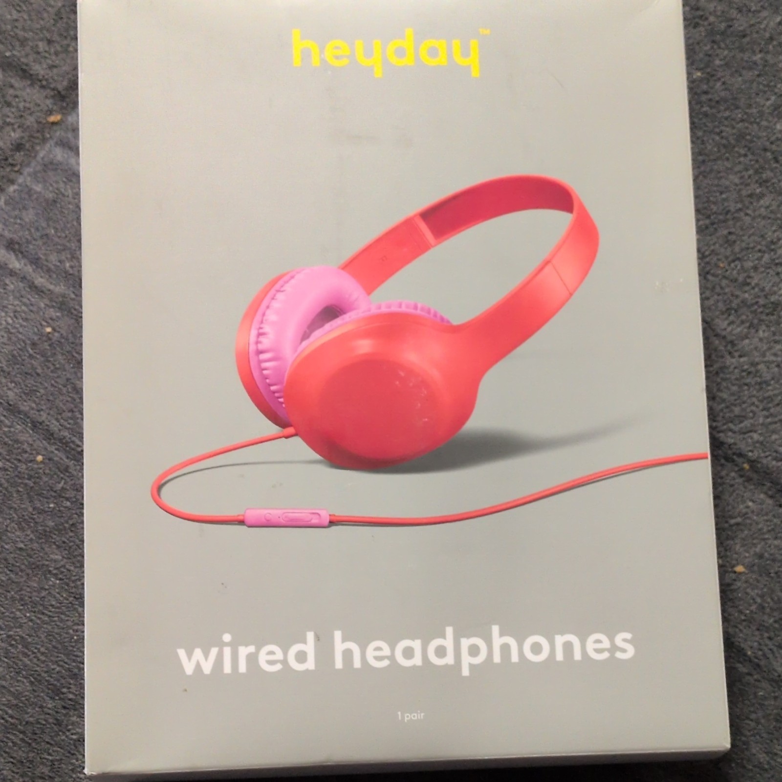 heyday Wired 3.5mm On-Ear Headband Headphones In-Line Control Orange/Pink