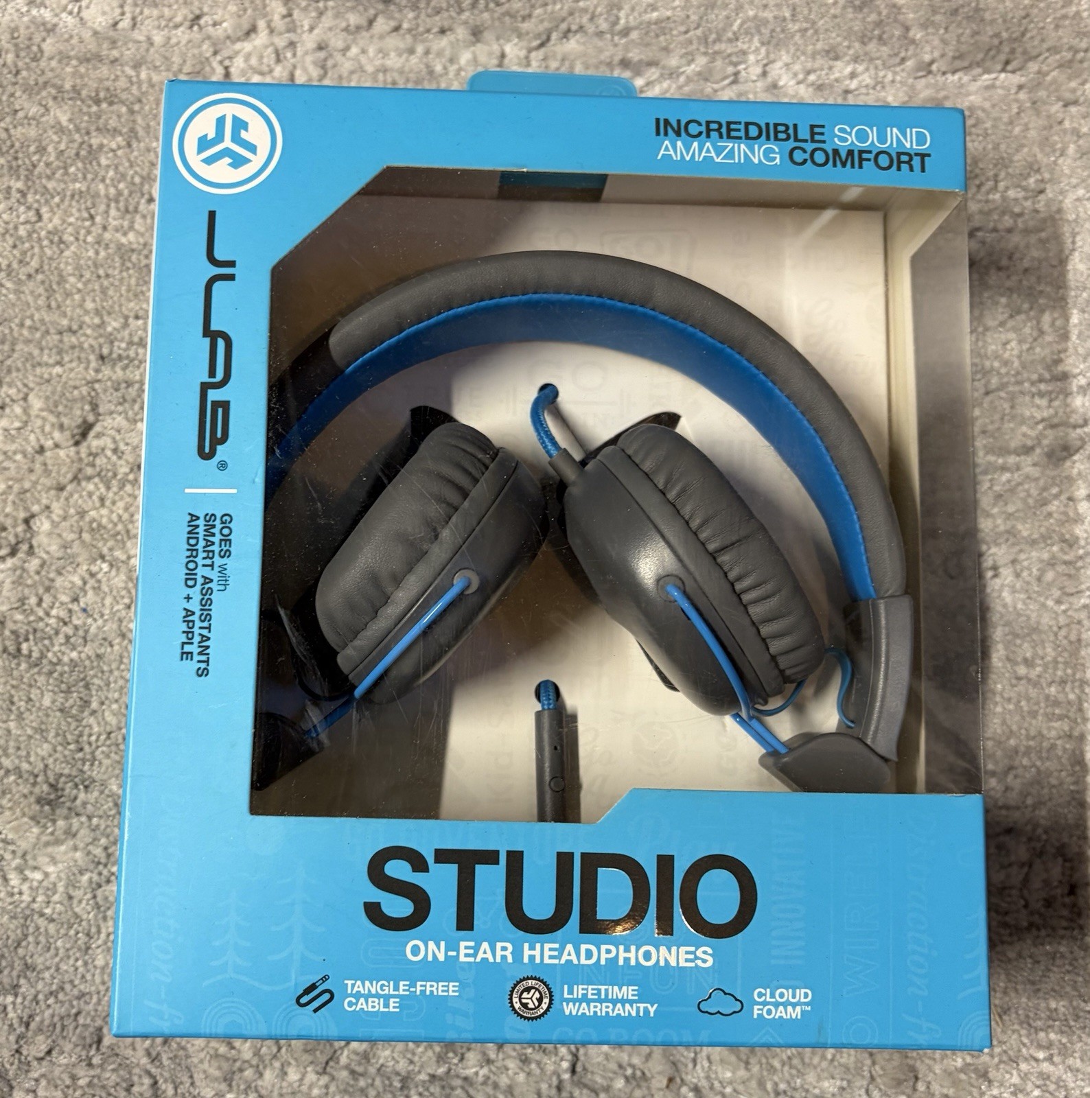 STUDIO ON-EAR HEADPHONES INCREDIBLE SOUND ANDROID +APPLE~ JLAB AUDIO TANGLE FREE