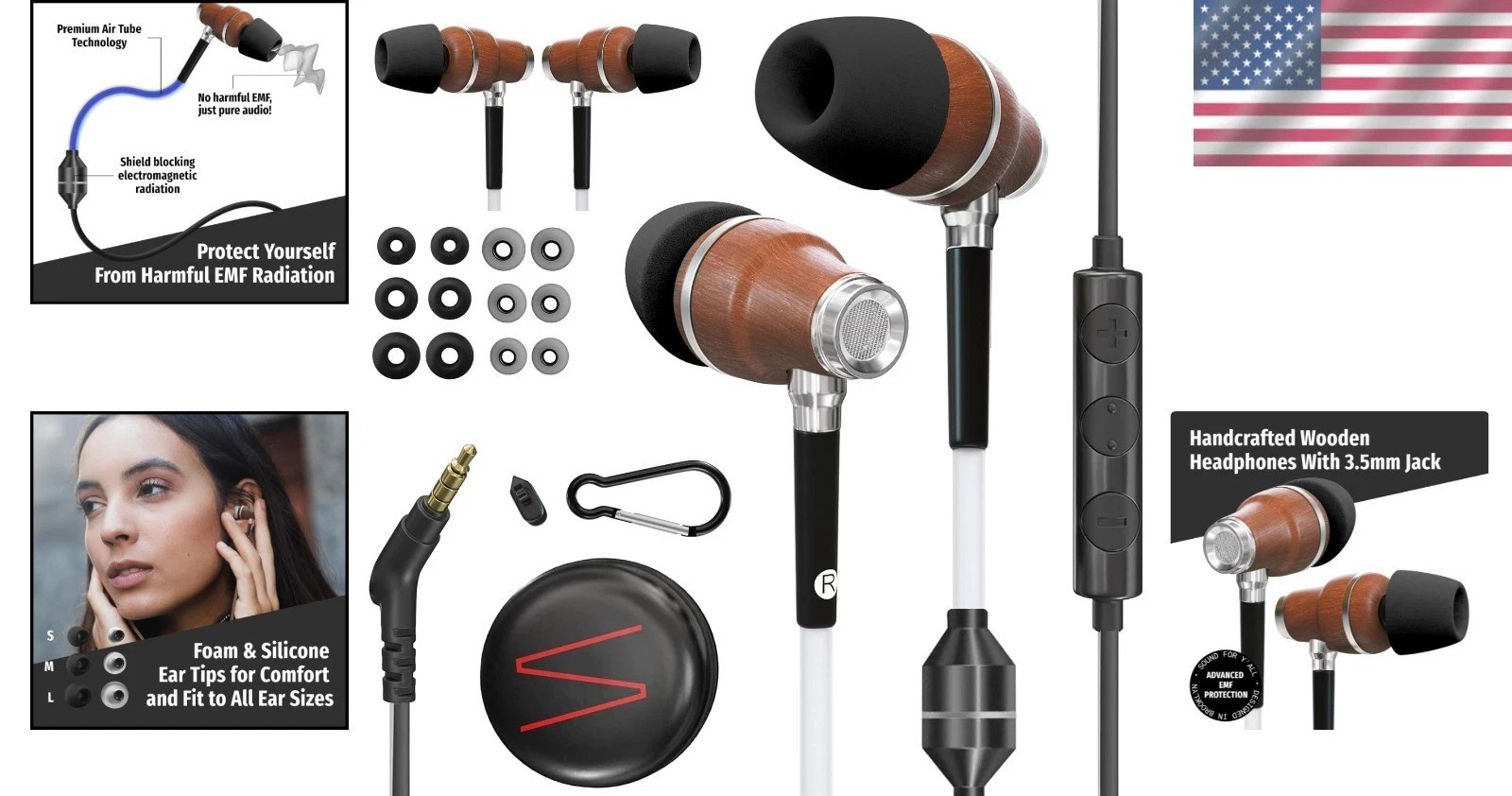 EMF Protection Earbuds – 8mm Drivers, 3D Audio, Volume Control