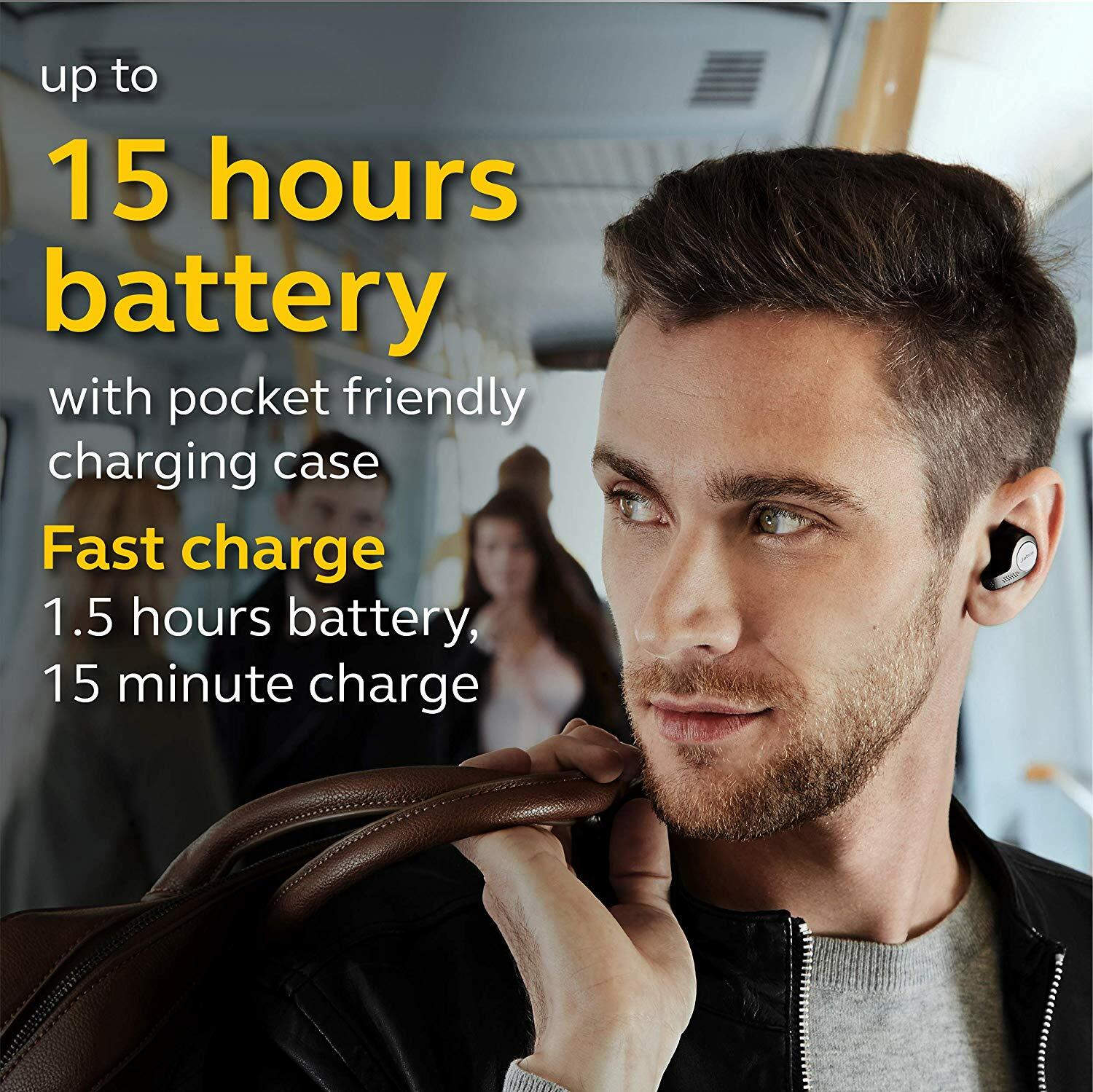 Jabra Elite 65t Wireless Earbud Headphones, Titanium Black + Charge Case