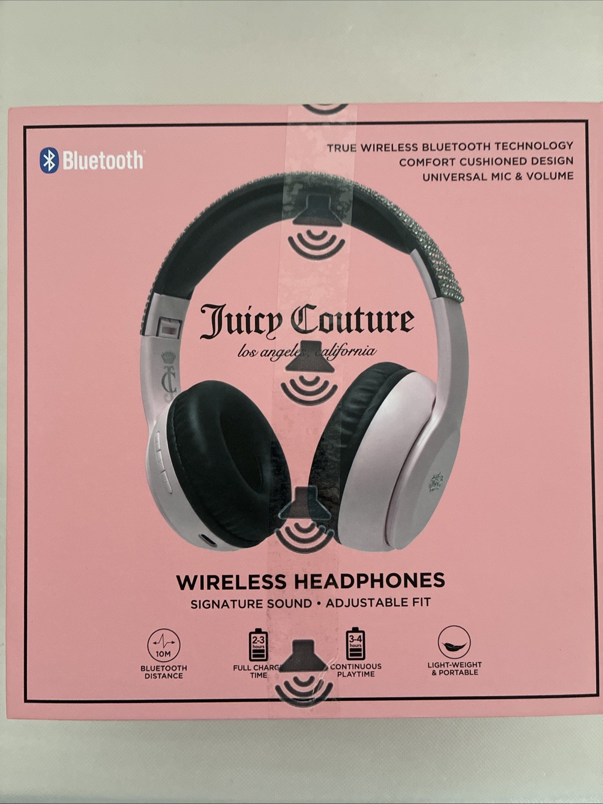 New Juicy Couture Bling Light Pink Rhinestone Wireless Headphones