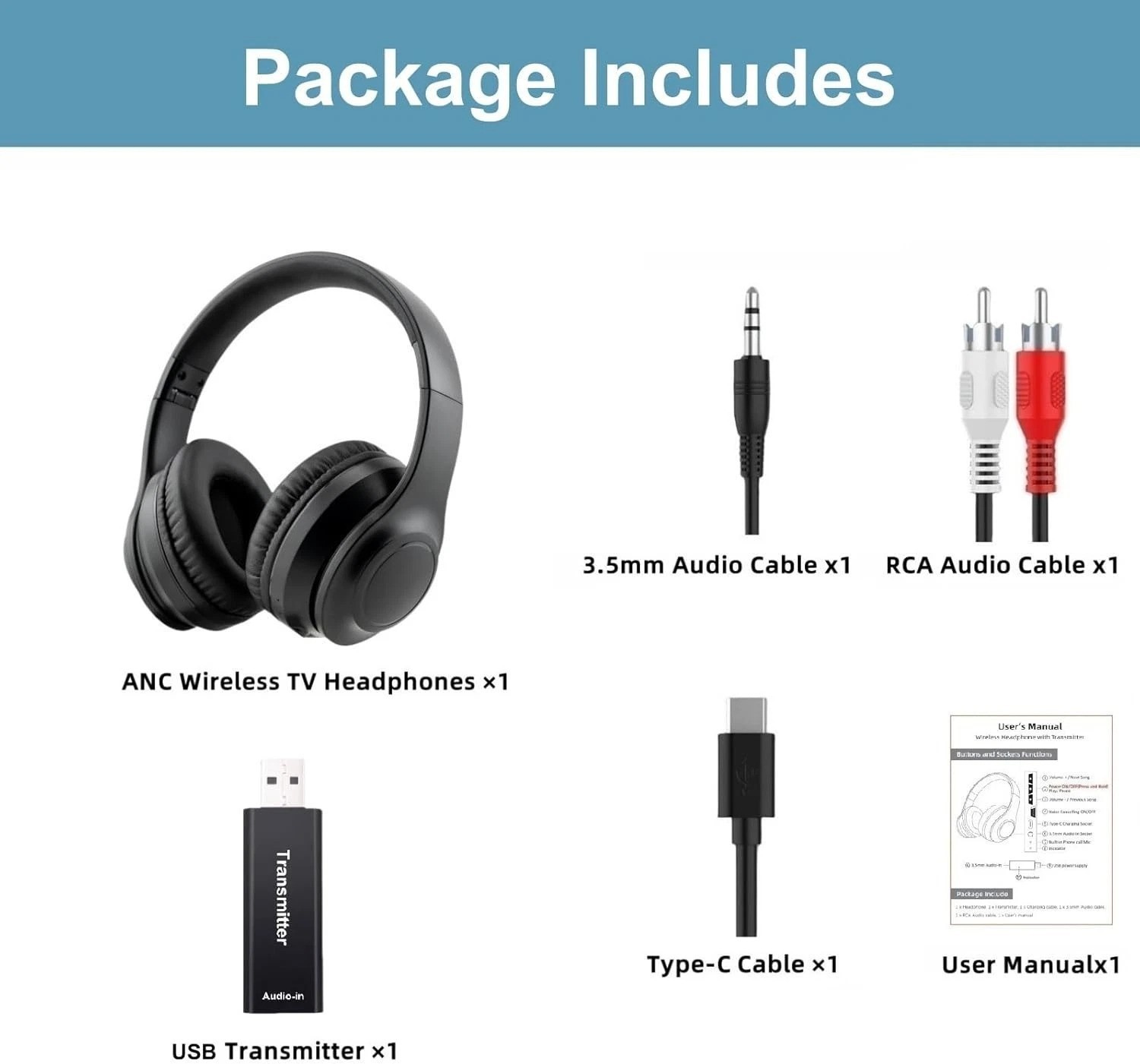 Wireless Over-Ear TV Headphones for Seniors with ANC, Bluetooth 5.3 & 3-in-1 …