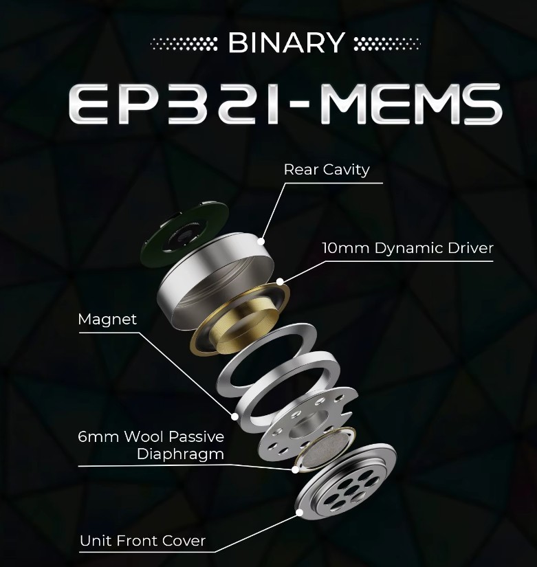 Binary EP321-MEMS – IEM 2DD+3BA+MEMS Hi-Res Audiophile (4.4mm)