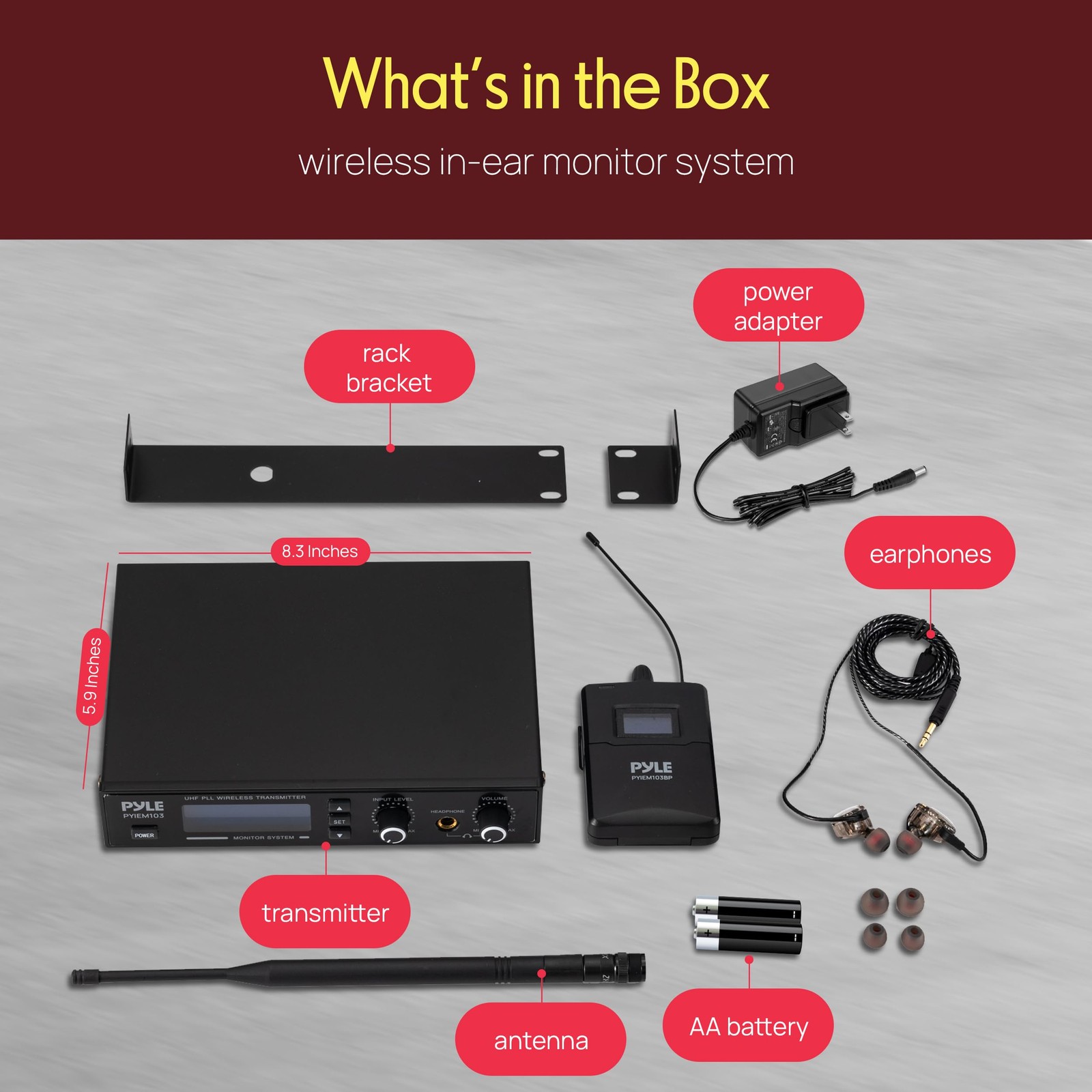 Pyle Wireless in-Ear Monitor System – Pro Base Station + 1 Body Pack, Black