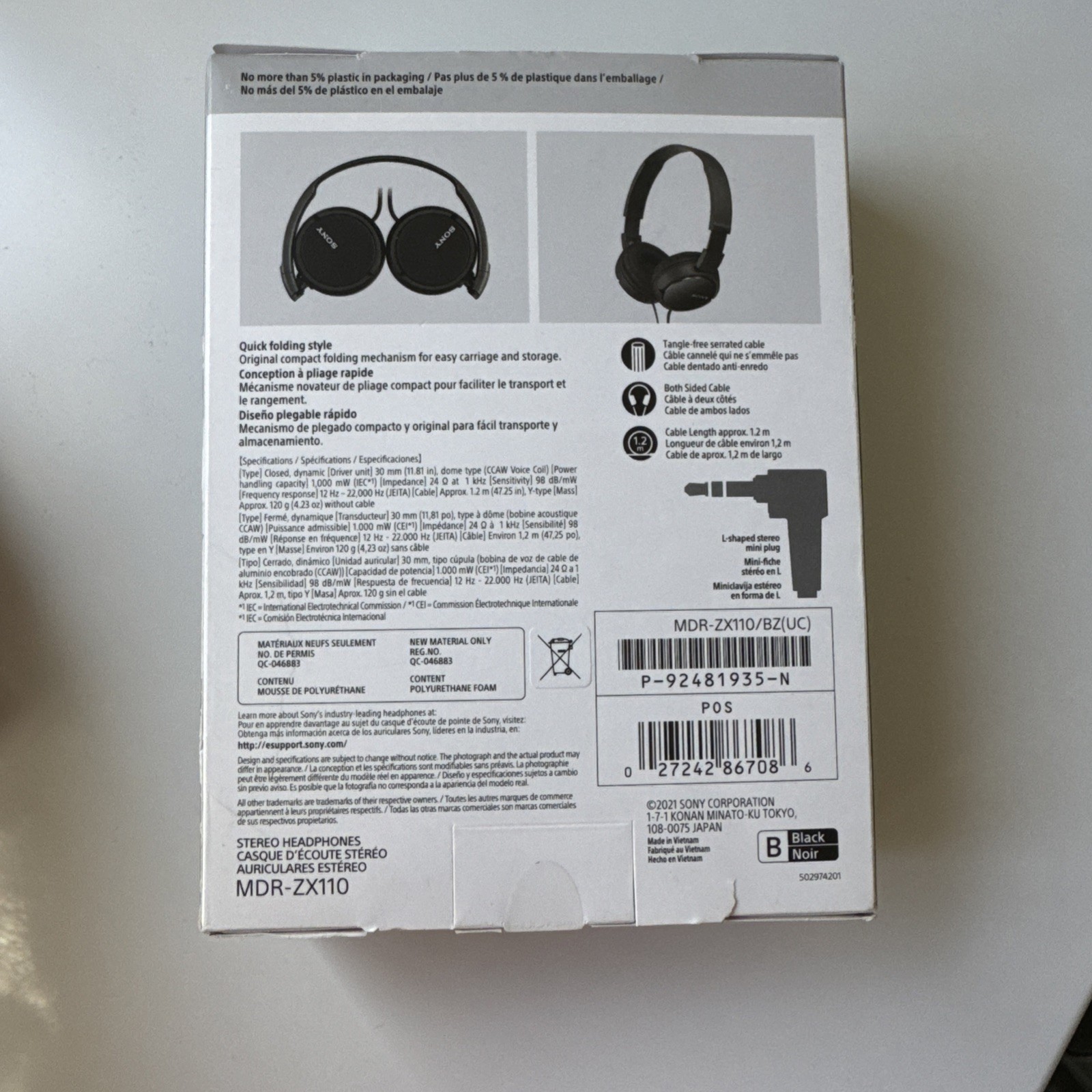 Sony MDR-ZX110 Headphones Stereo Extra Bass Monitor Over-Head Headphone