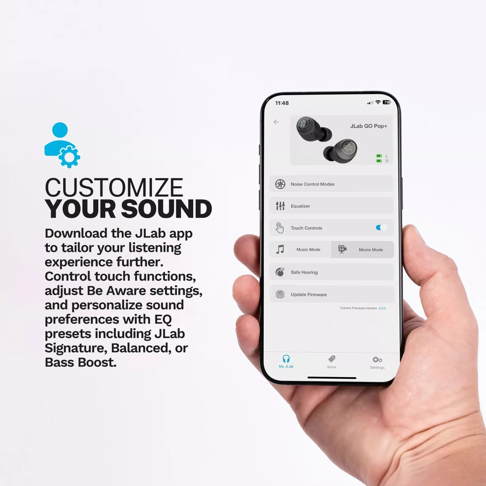 JLab Go POP+ True Wireless Bluetooth Earbuds, iOS, Android, Headphones