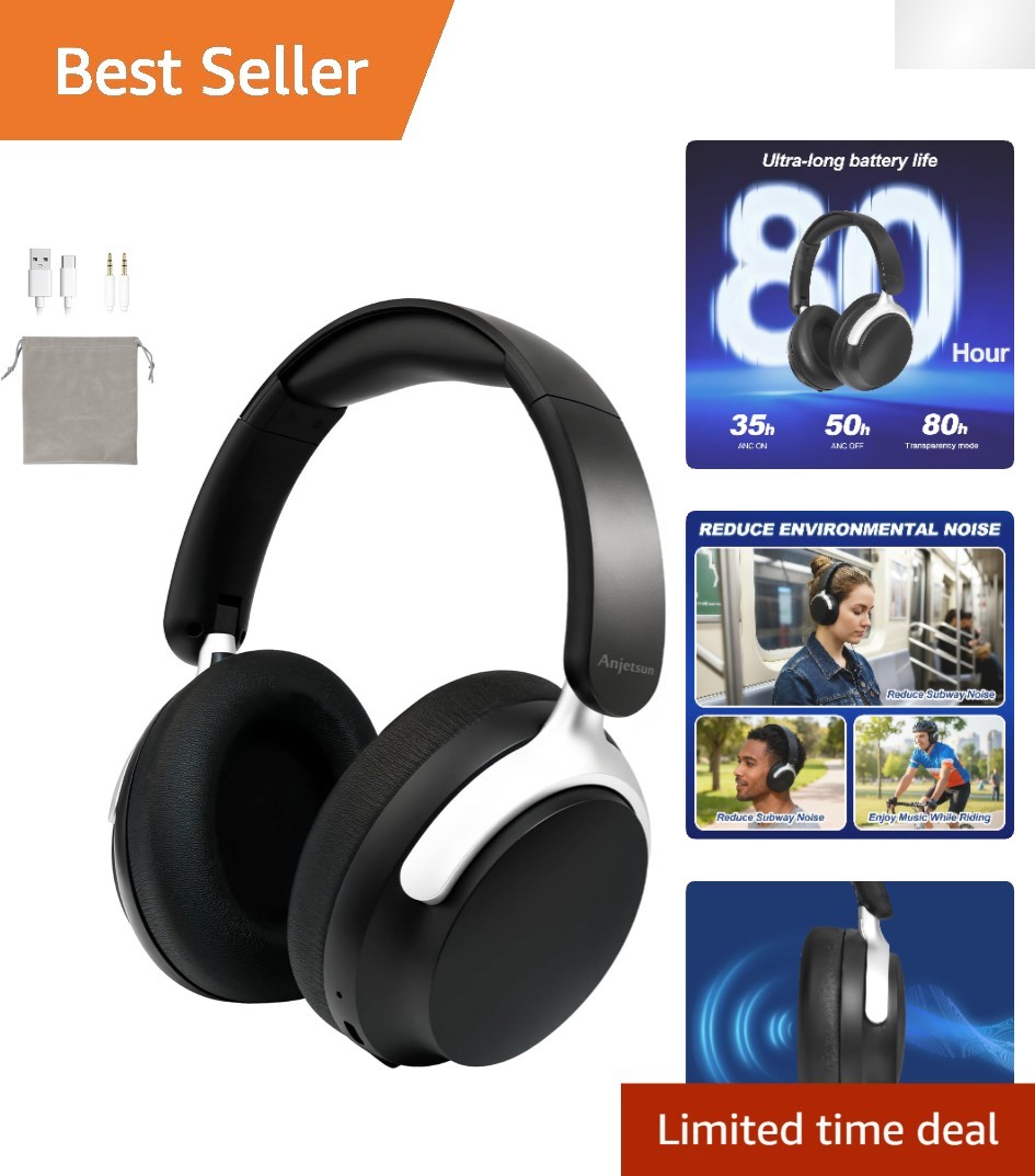 Foldable Wireless Bluetooth Headphones – 80H Battery, ANC for Work & Travel