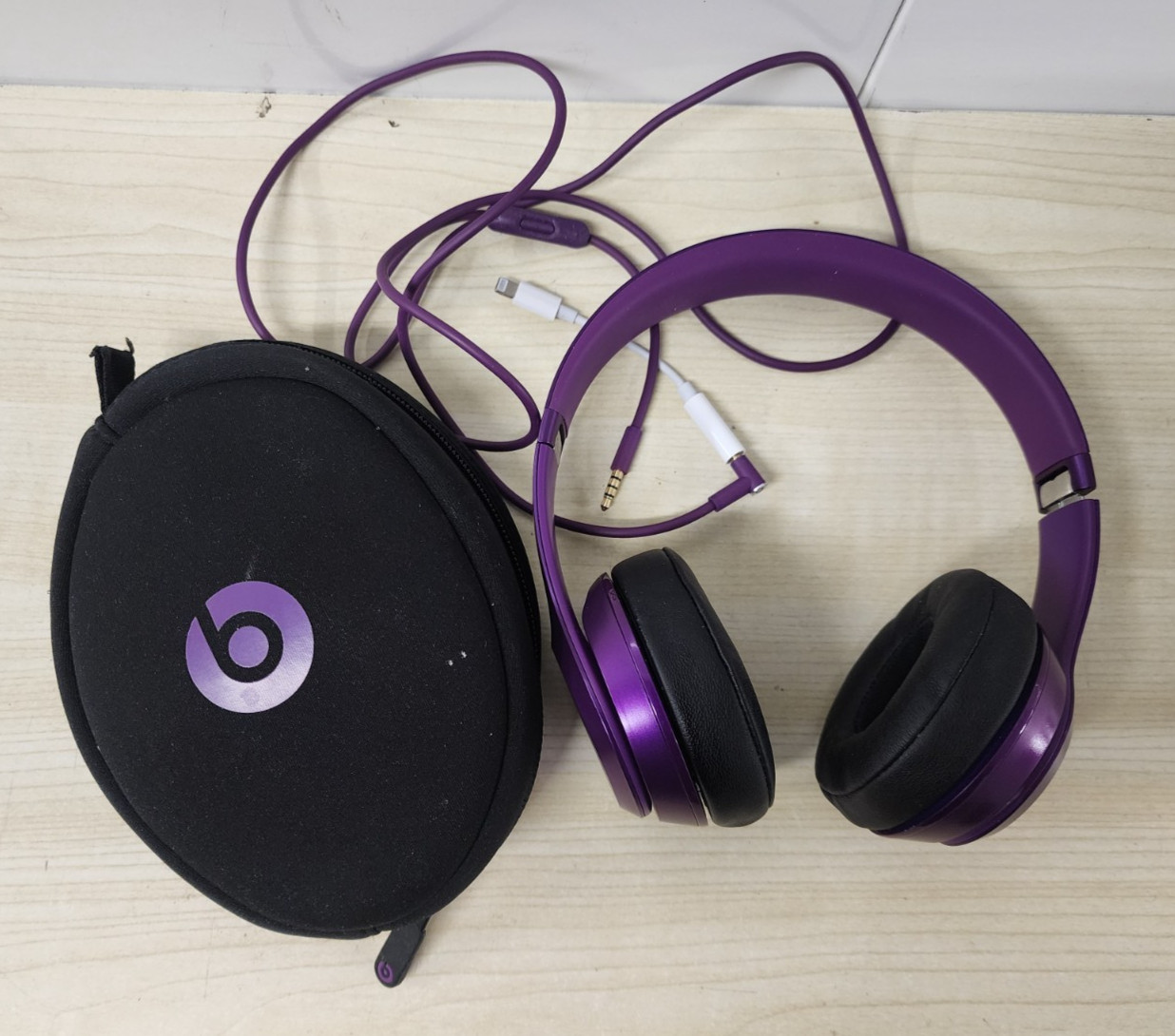 Beats Solo Wired Headphones Purple Used with case