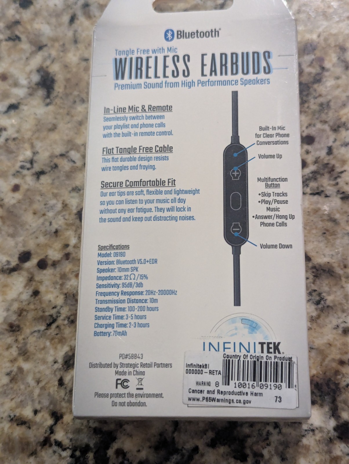 InfiniTek Wireless Earbuds Tangle Free with Mic Bluetooth Black